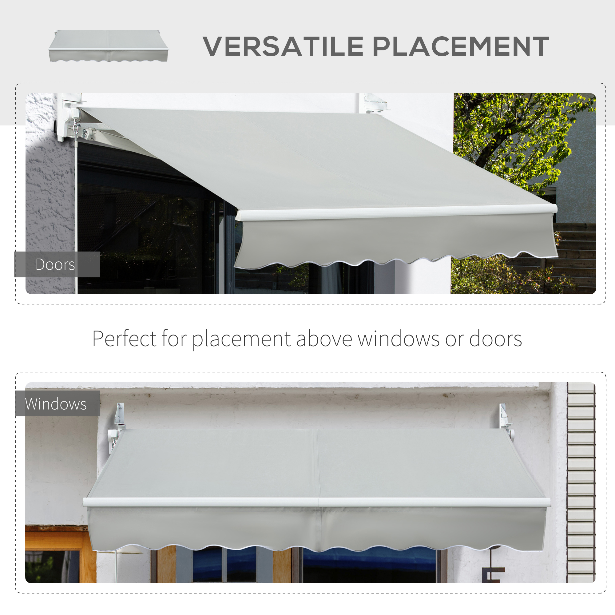 8′ x 7′ Retractable Sunshade Awning for the Patio with Easy Crank Design & Hardware Included, Gray