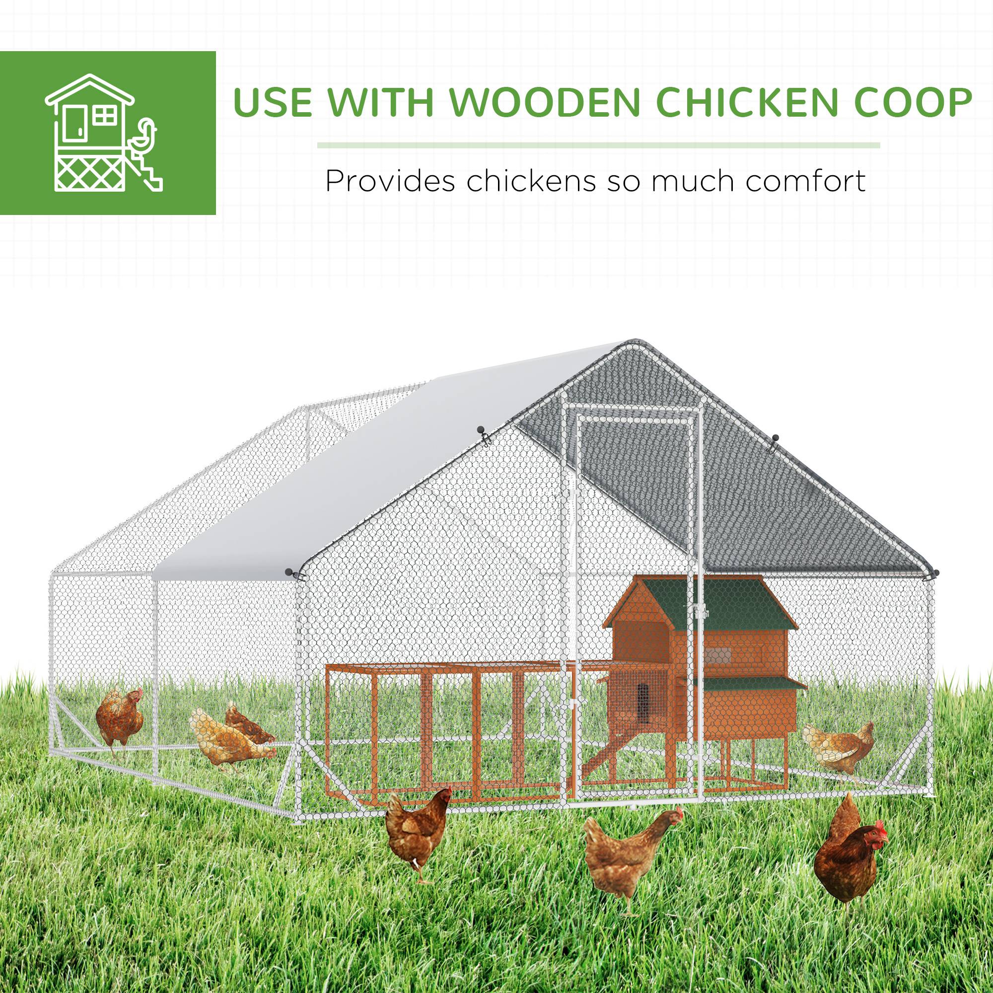  10' x 13' x 6.5' Metal Frame Chicken Run, Outdoor Hen House with Cover & Lockable Door
