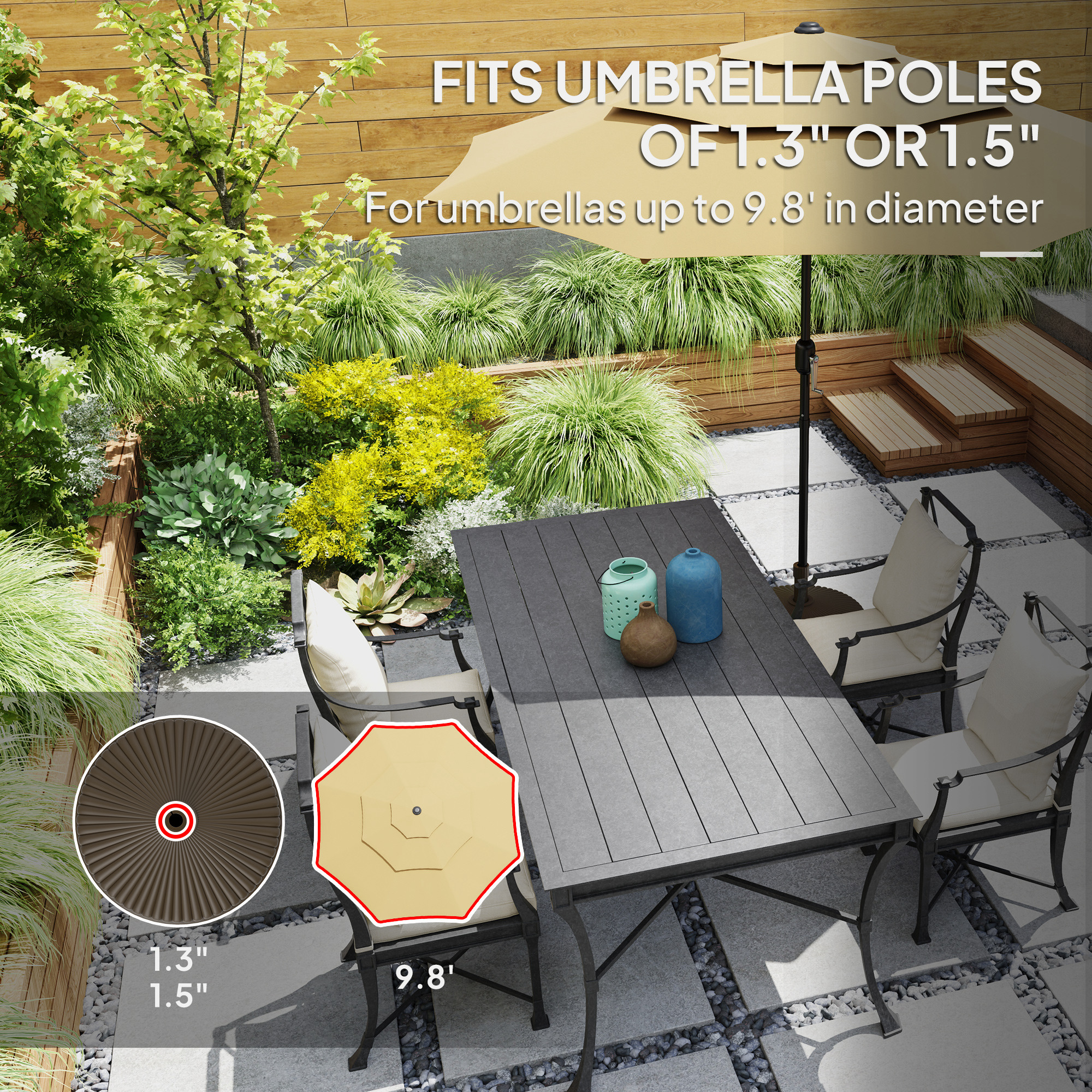 Round Patio Umbrella Base Holder, Heavy Duty Outdoor Umbrella Stand Base, Filled Up to 62lbs with Stand or 51lbs with Water for Garden, Poolside, Brown