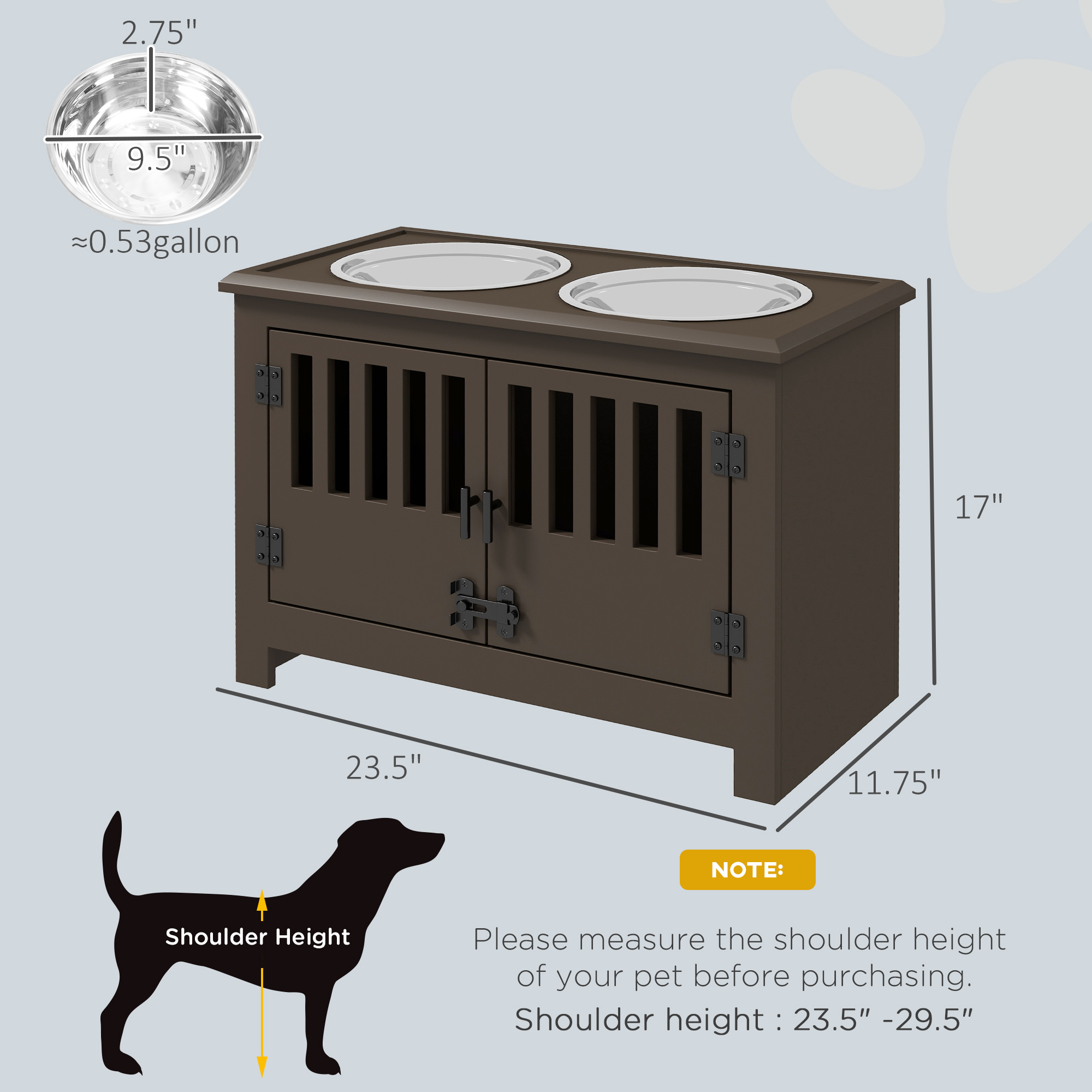  Dog Food Storage Cabinet with Bowls & Dog Feeding Station, Espresso