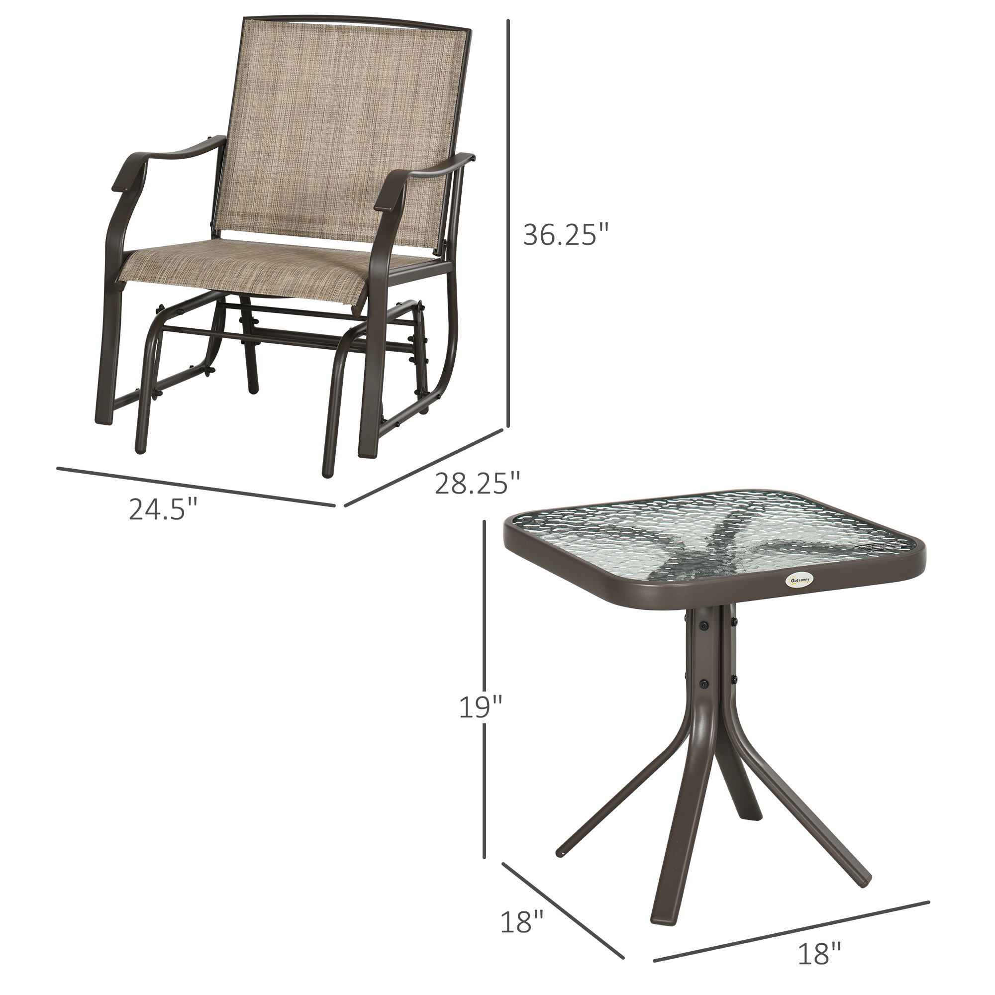 3 Piece Outdoor Glider Chair with Coffee Table Bistro Set β photo 6