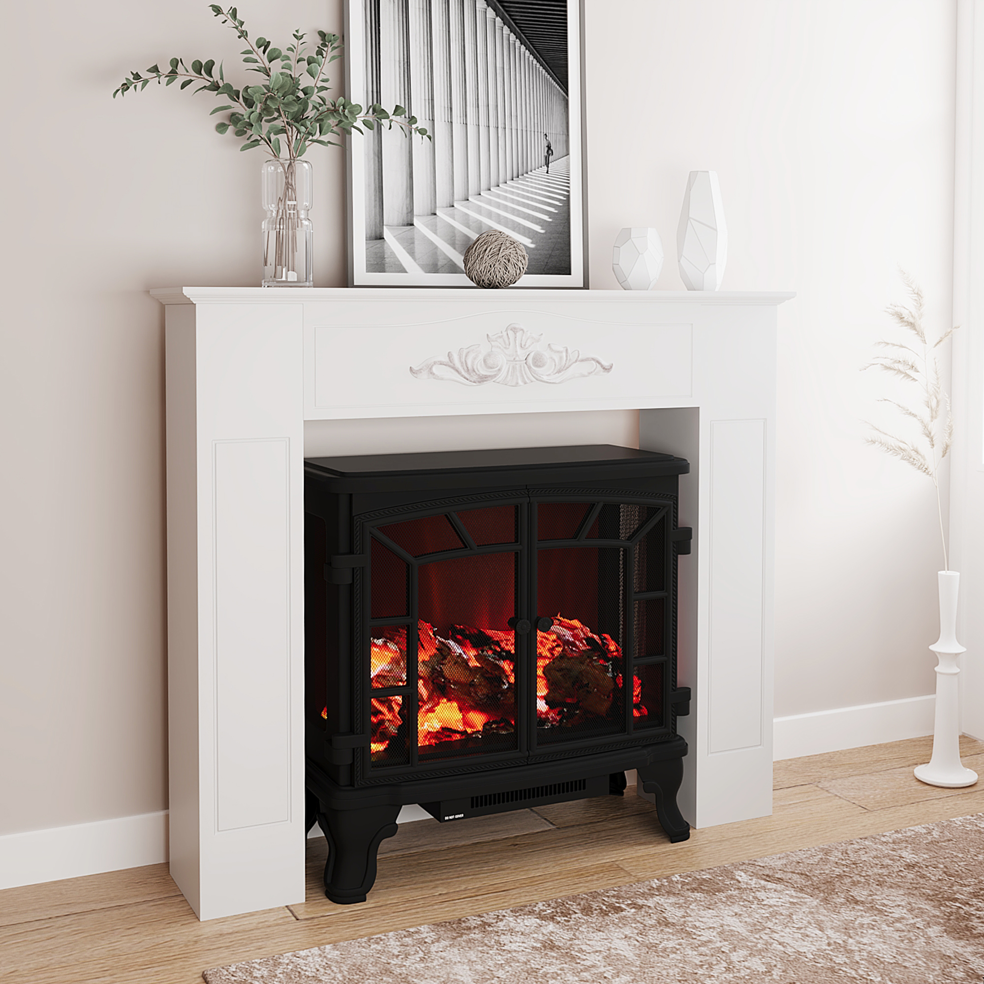 Freestanding Fireplace Surround, Modern Fireplace Mantel with Leg for Electric Fireplaces, 44.7" W x 40"…