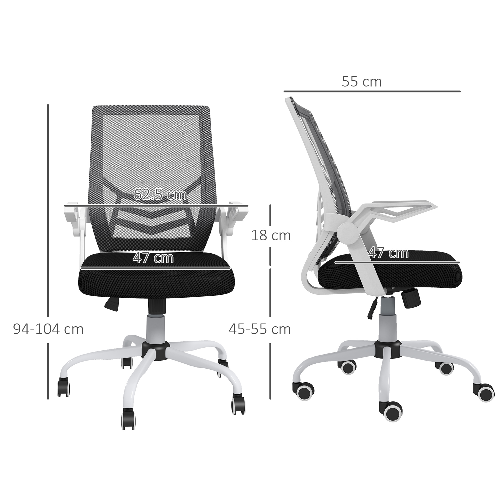 Vinsetto Mesh Office Chair, Computer Desk With Flip-up Armrests, Lumbar Back — image 2
