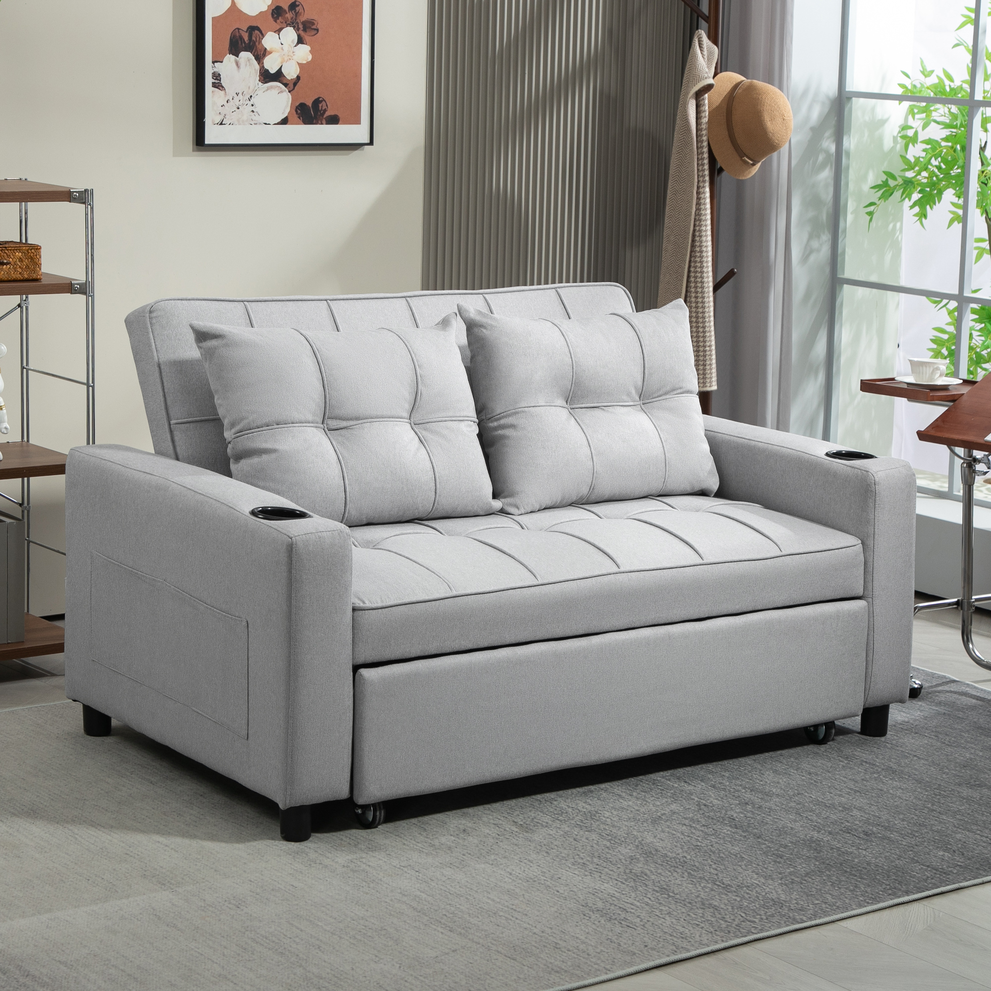 Two-Seater Pull-Out Sofa Bed - Light Grey — image 3