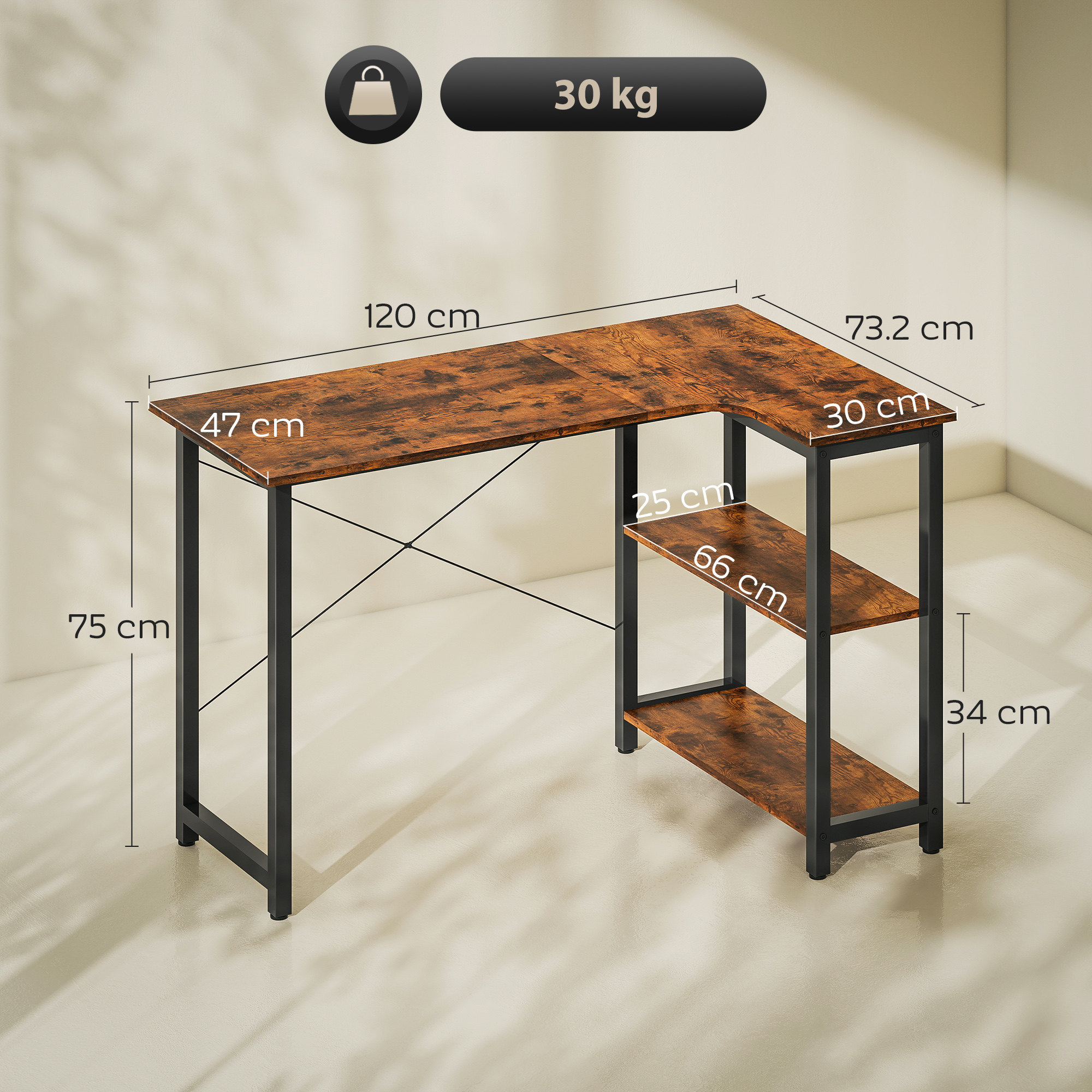 L Shaped Desk, Corner Computer With Bookshelf For Home Office, Study Room — image 5