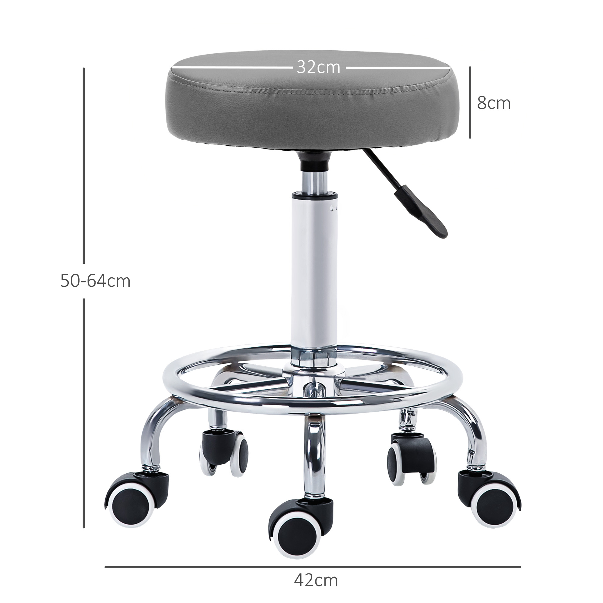 Vinsetto PU Leather Rolling Stool, Height Adjustable Chair With Wheels — image 4