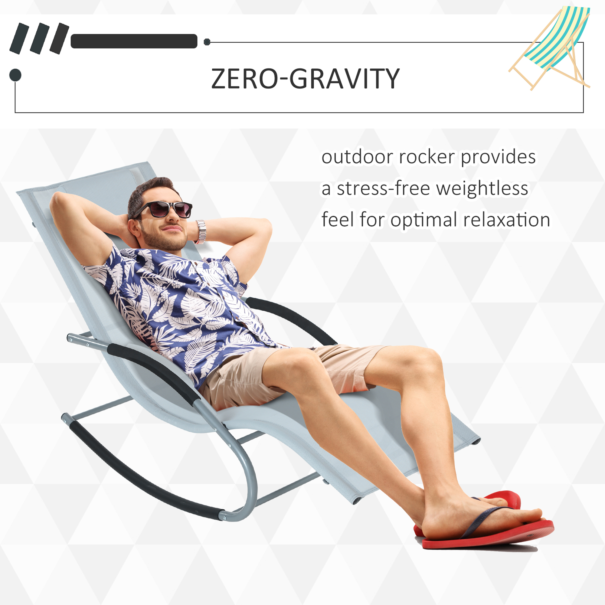  Zero Gravity Rocking Chair Outdoor Chaise Lounge Chair Recliner Rocker with Detachable Pillow and Weather-Fighting Fabric for Patio, Deck, Pool, Gray