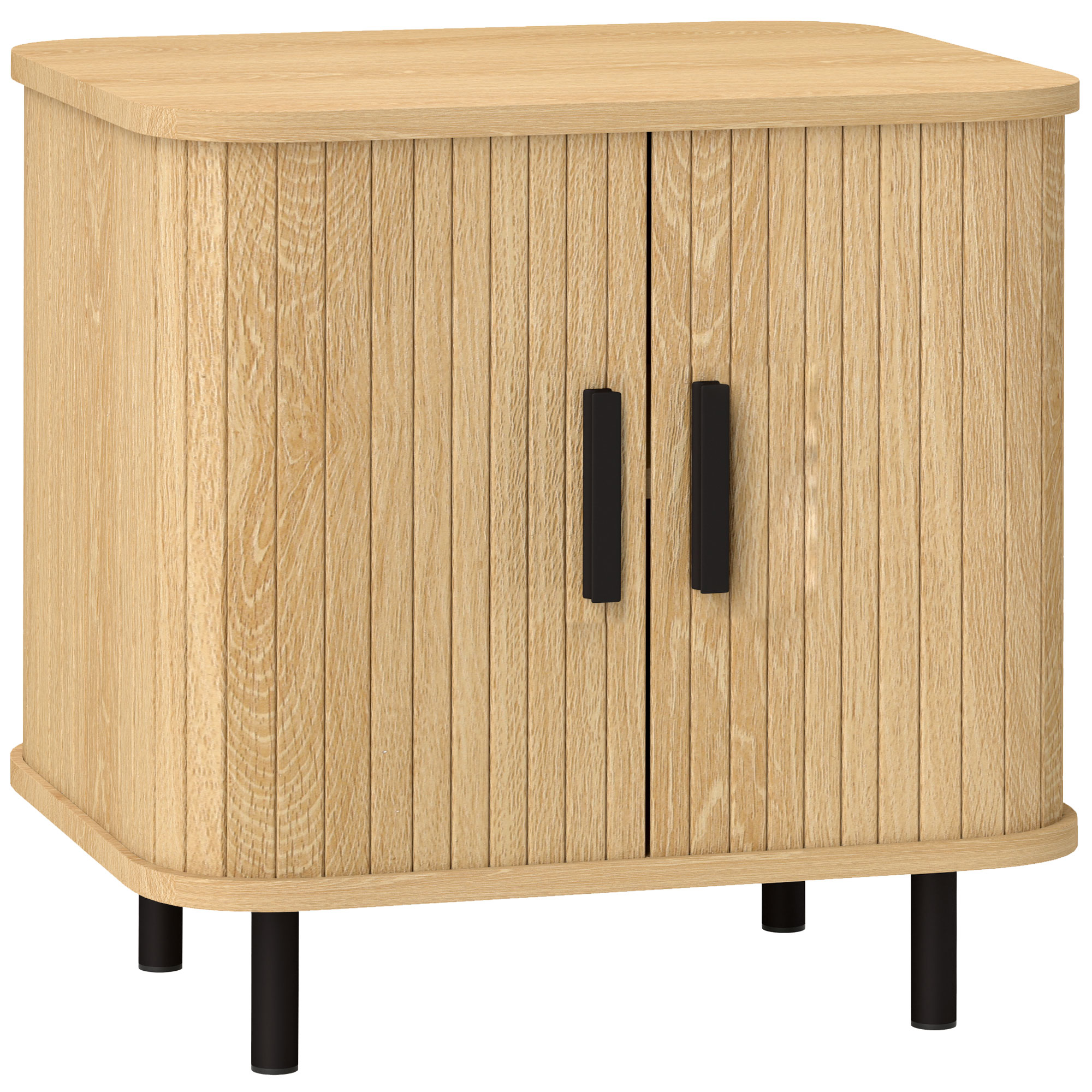 Bedside Table, Nordic Side With Roller Shutter Style Sliding Doors And Metal — image 3