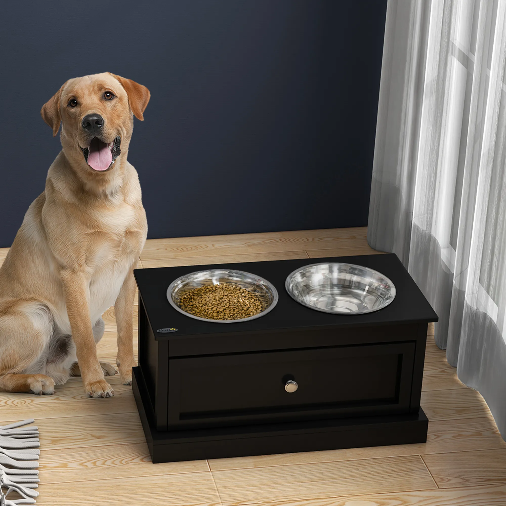 Elevated Dog Bowls with Storage Drawer, Raised
