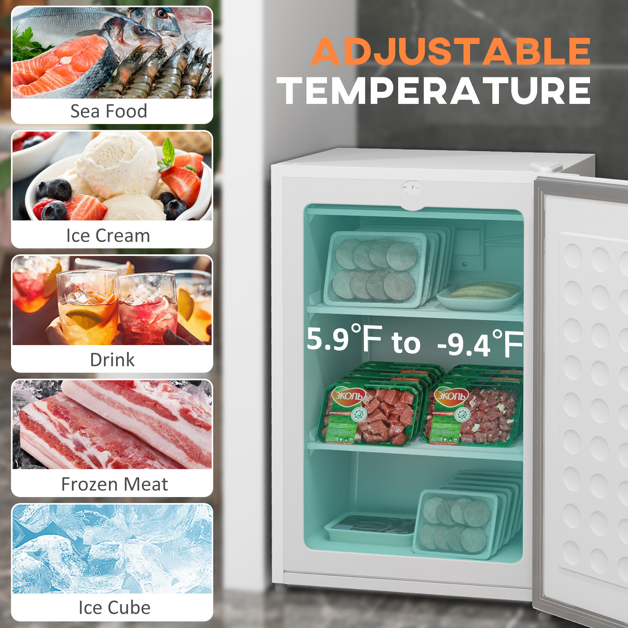  Upright Freezer, 3 Cu Ft Small Freezer with Reversible Single Door, Adjustable Thermostat for Home, Apartment, White