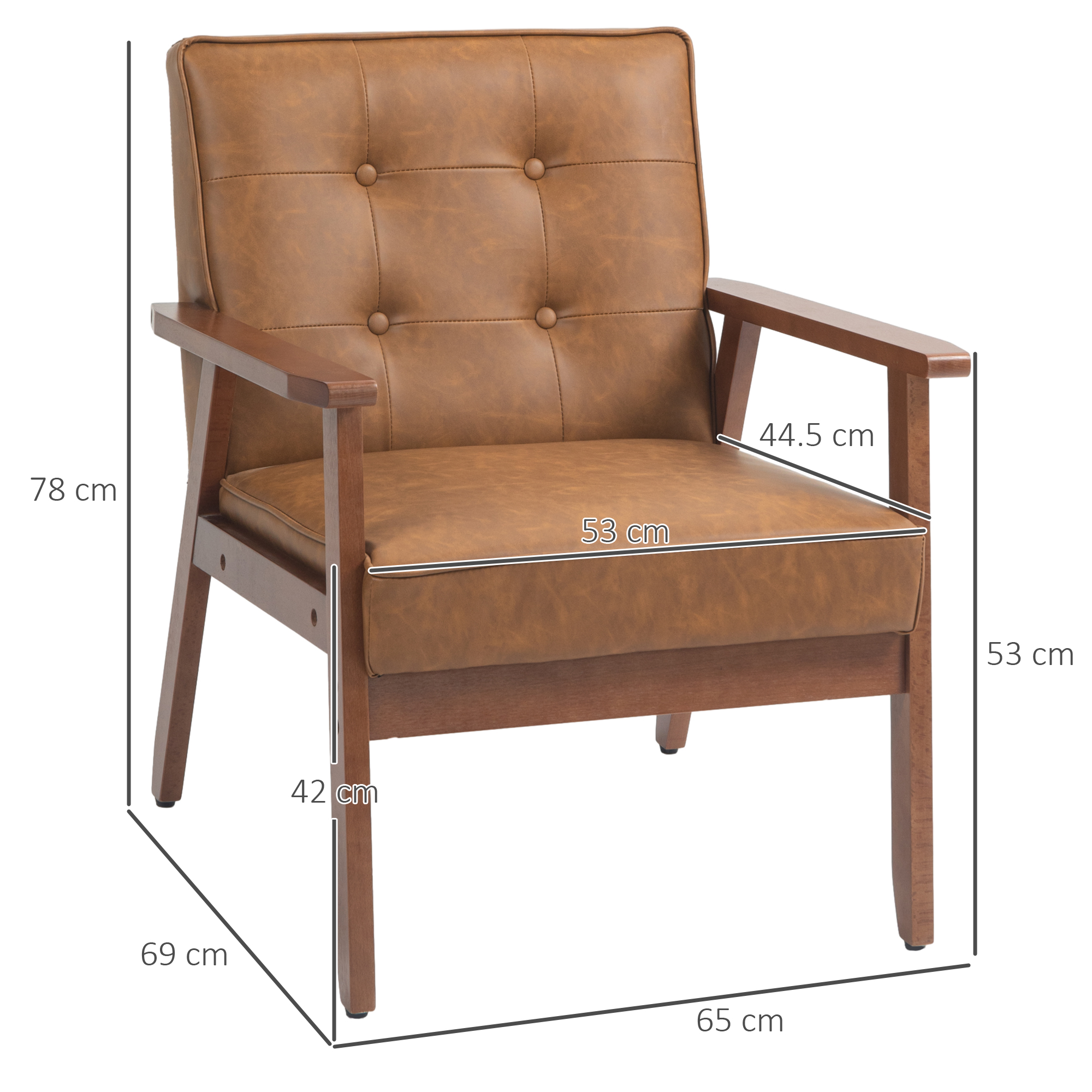 Retro-Style Accent Chair, With Faux Leather Seat - Brown — image 2
