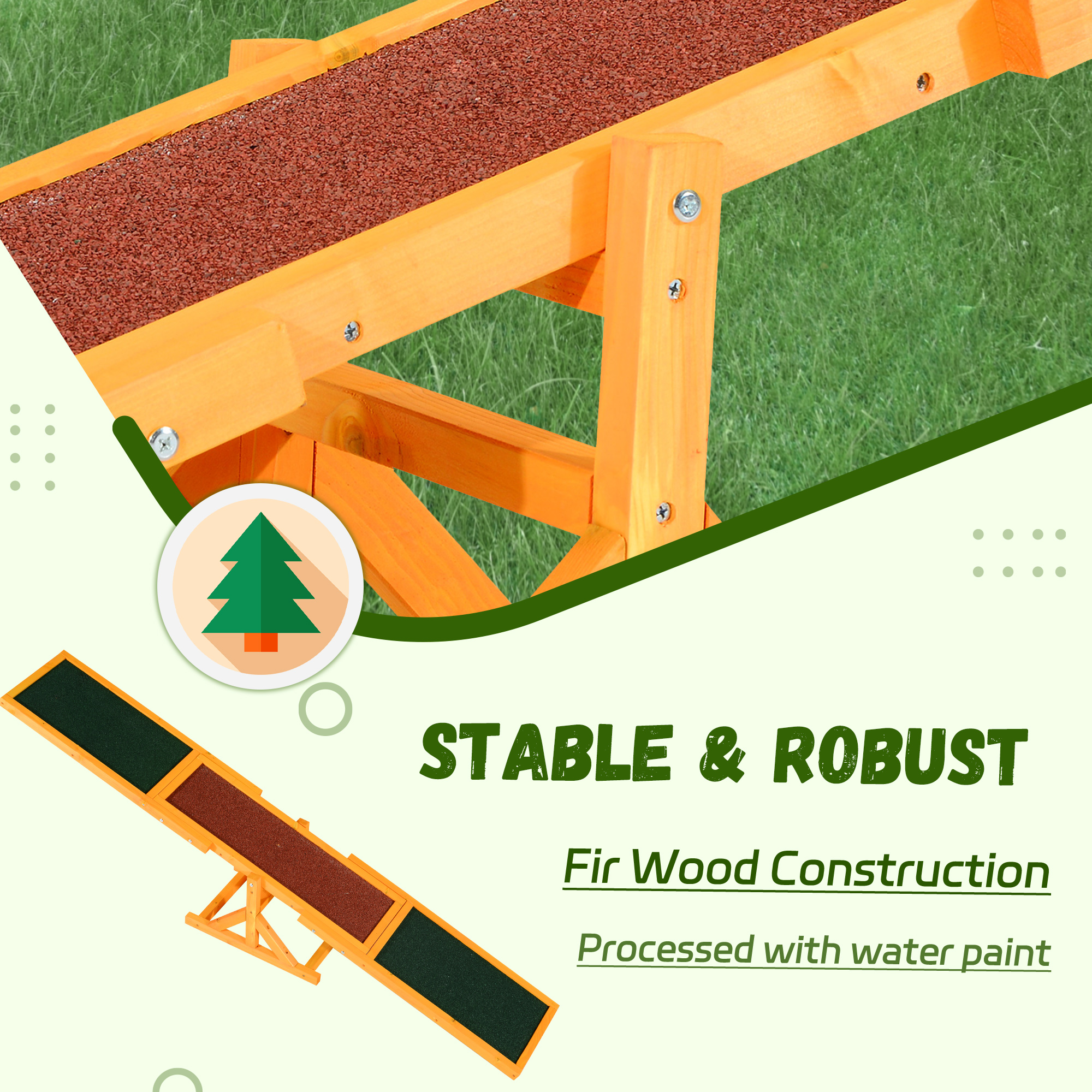  Wooden Dog Agility Seesaw for Training and Exercise, Platform Equipment Run Game Toy, Weather Resistant Pet Supplies, 71" L x 12" W x 12" H, Natural