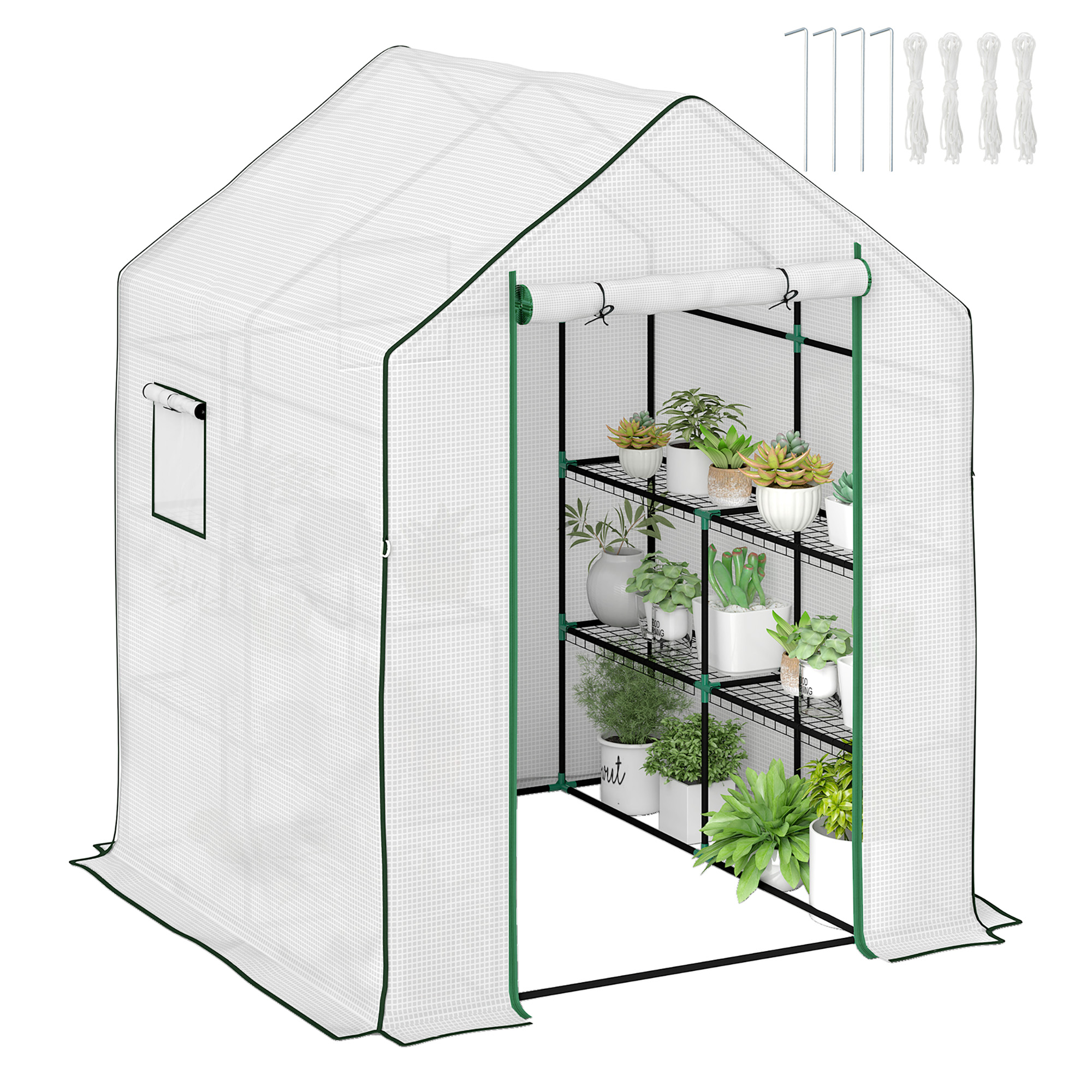 143 X 140cm Walk-In Greenhouse, With Accessories - White - Image 1