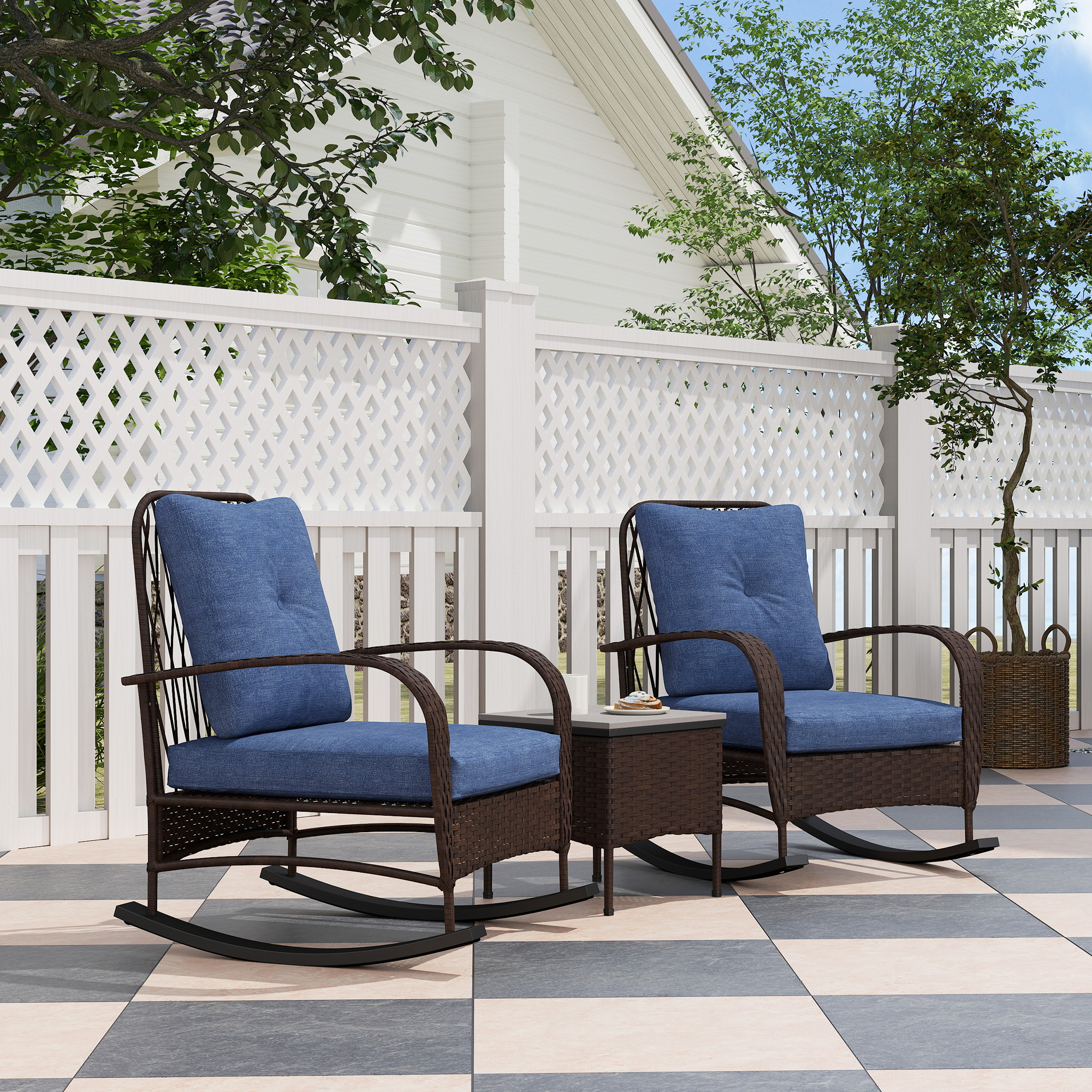 Wicker Patio Rocking Chair Set