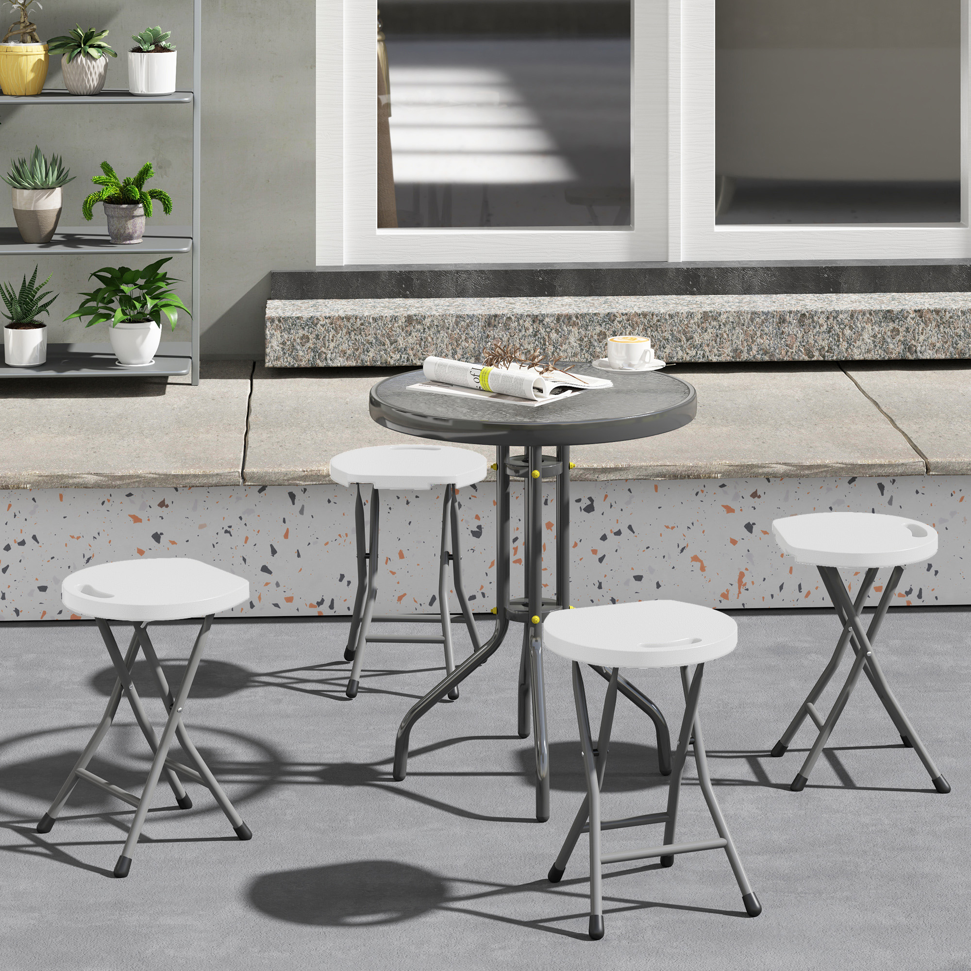 Set Of Four Folding Carry Stools - White — image 5