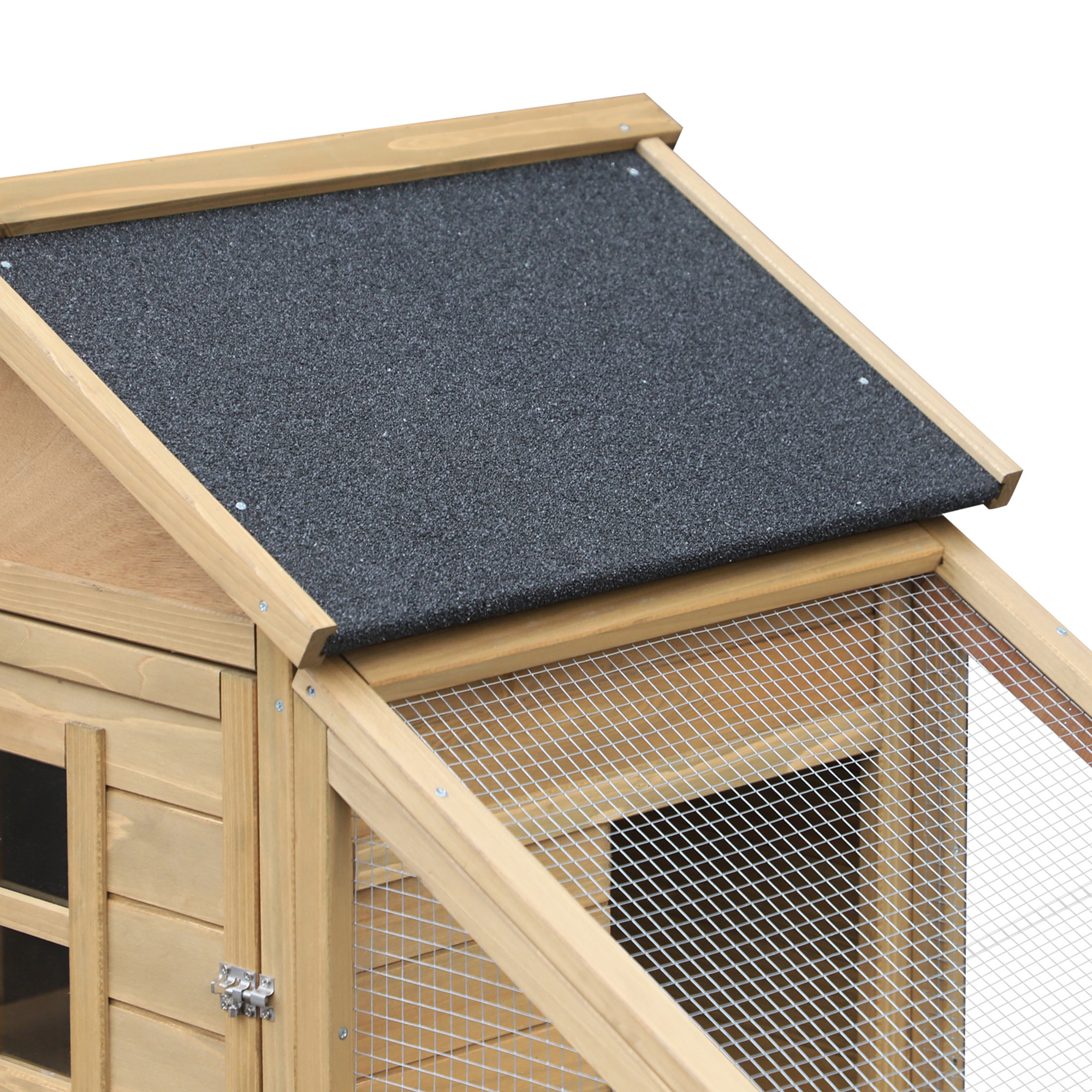 69" Wooden Chicken Coop, Poultry Cage Hen House with Connecting Ramp, Removable Tray, Ventilated Window and Nesting Box, Natural