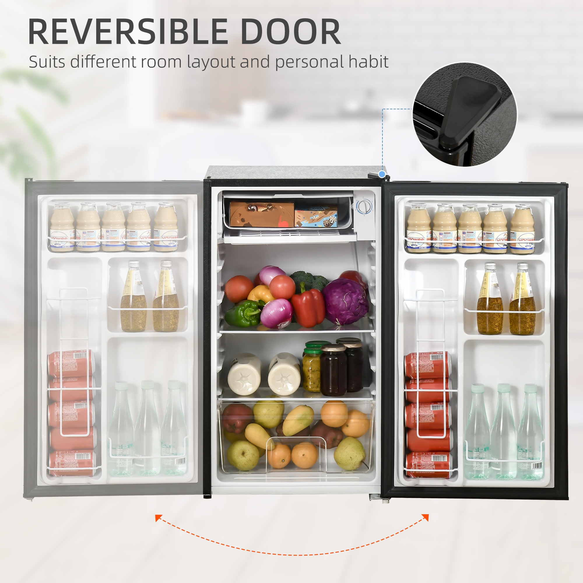  3.2 Cu.Ft Mini Fridge with Freezer, Single Door Compact Refrigerator with Adjustable Thermostat, Shelf and Reversible Door for Bedroom, Dorm, Home Office, Energy Efficient, Black