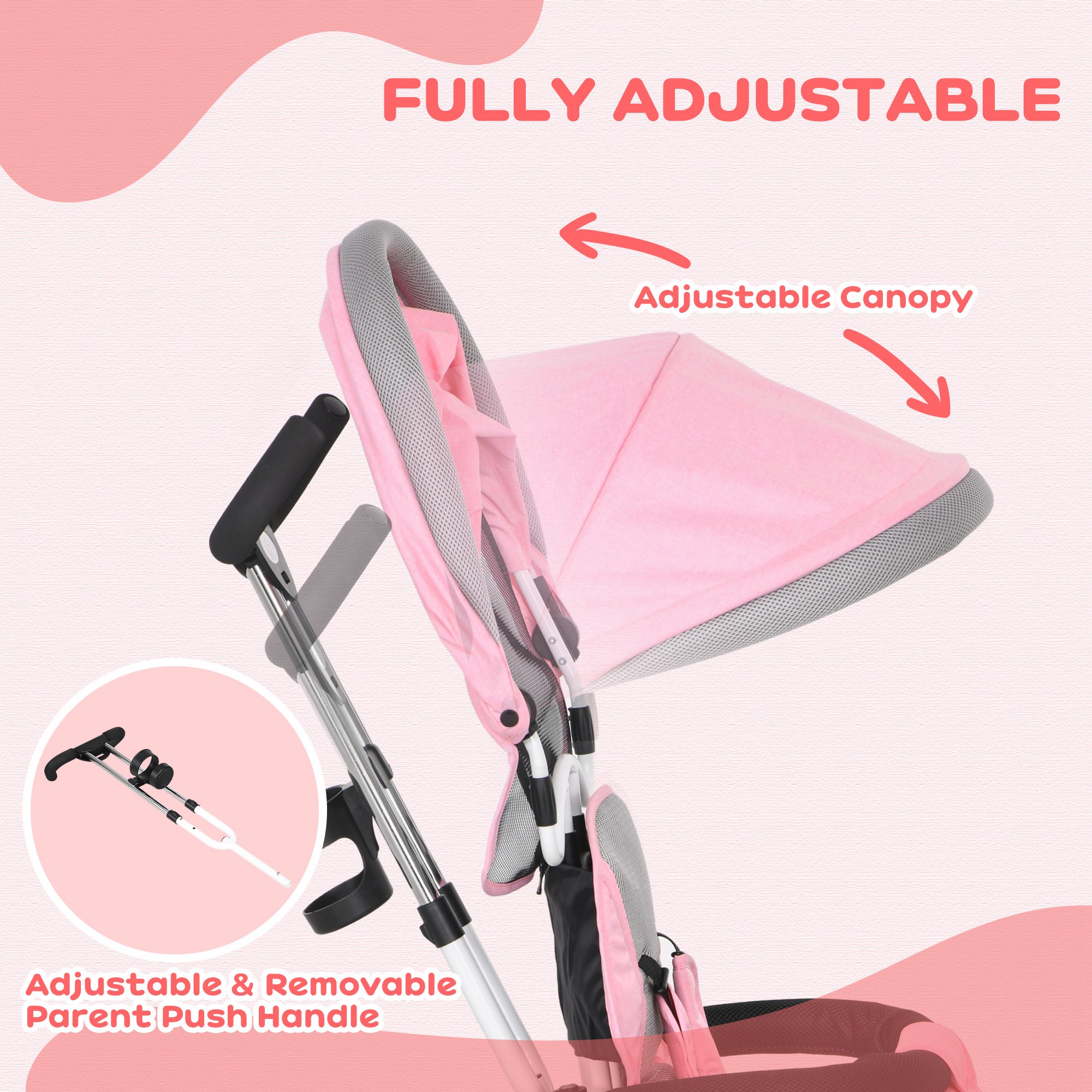 6 In 1 Kids Trike Push Bike W Handle, Canopy, 5-point Safety Belt, Storage — image 5