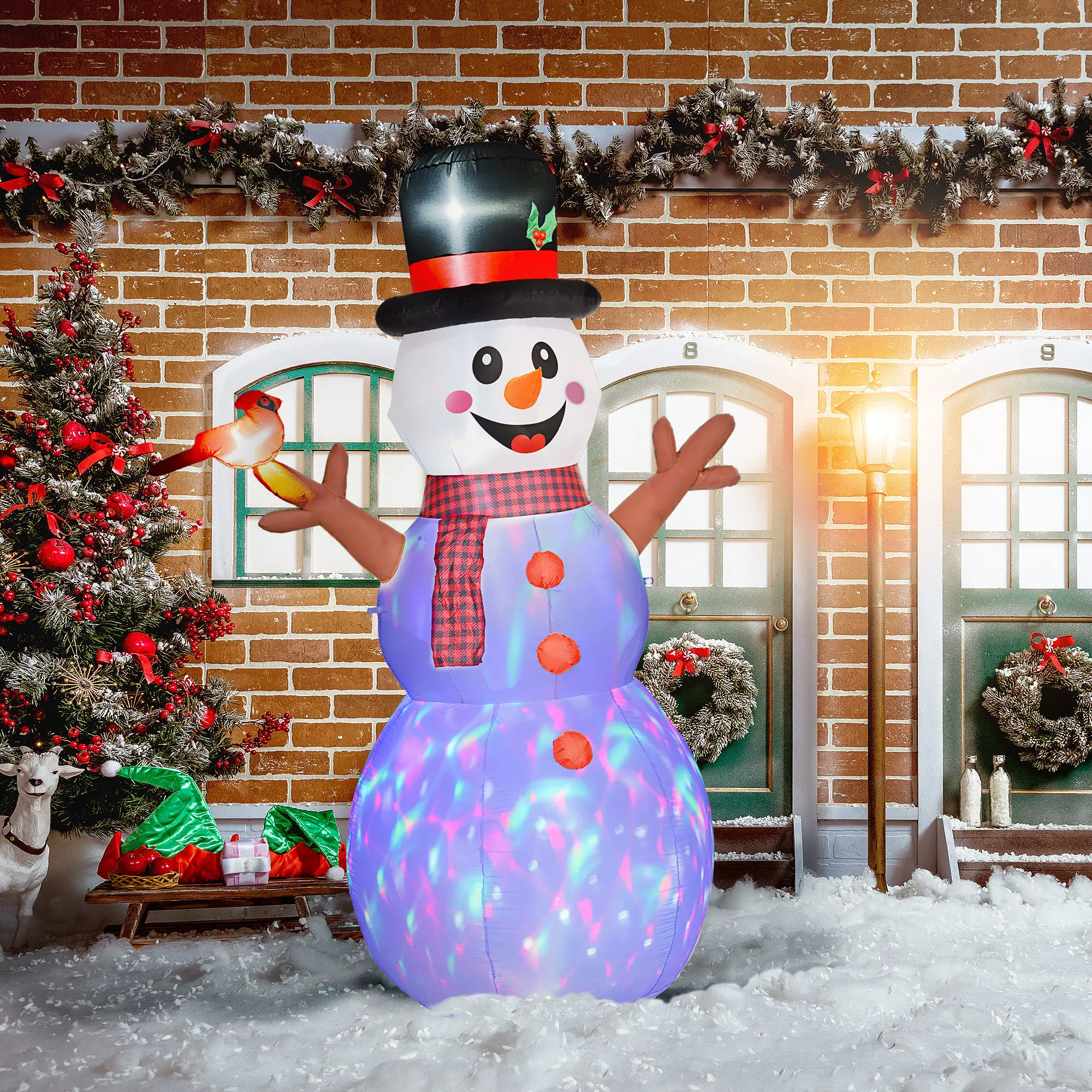 7.9 Inflatable Branch Hand Snowman w Rotating