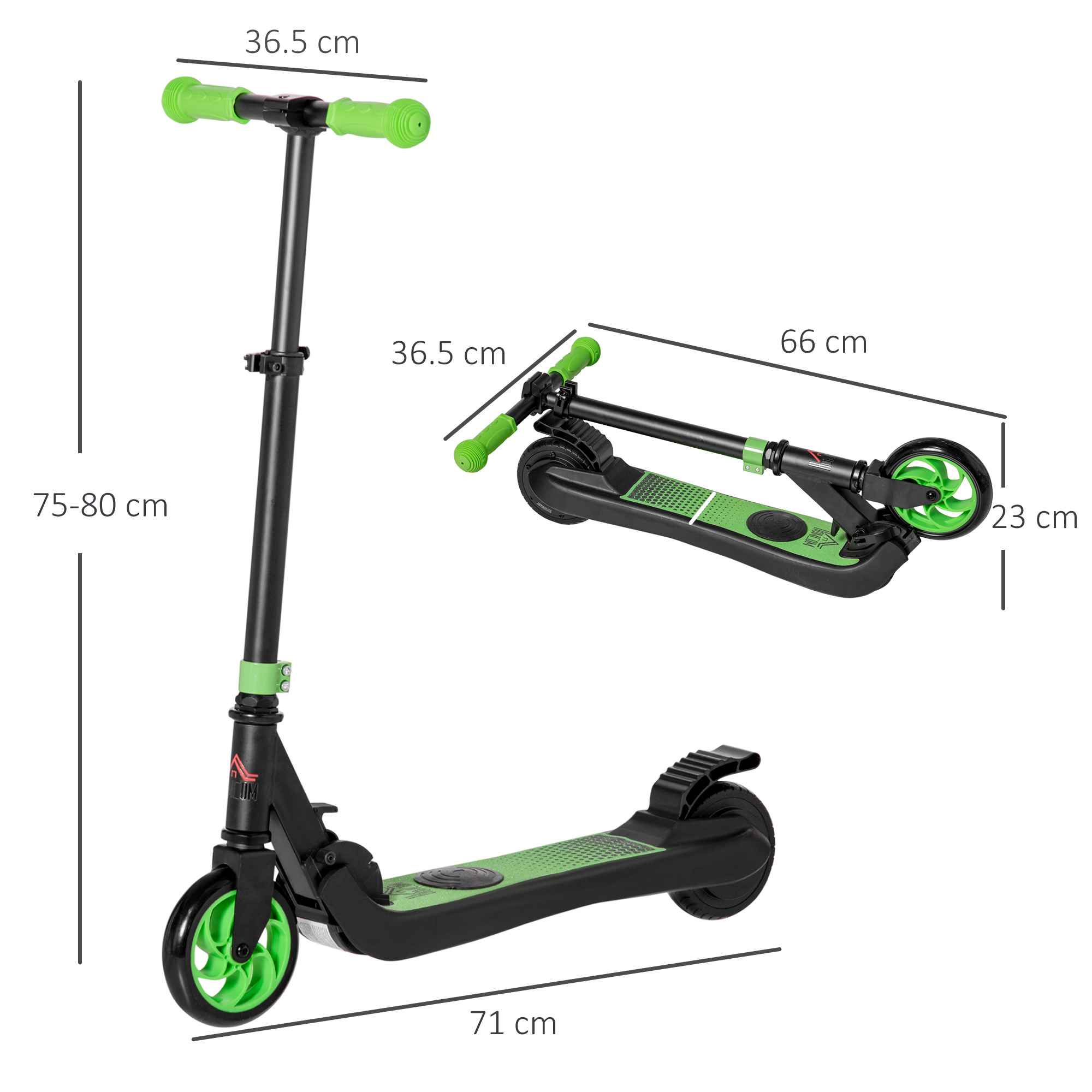Folding Electric Scooter With Brake, For Ages 6+ Years, 8km/h Maximum Speed, Green