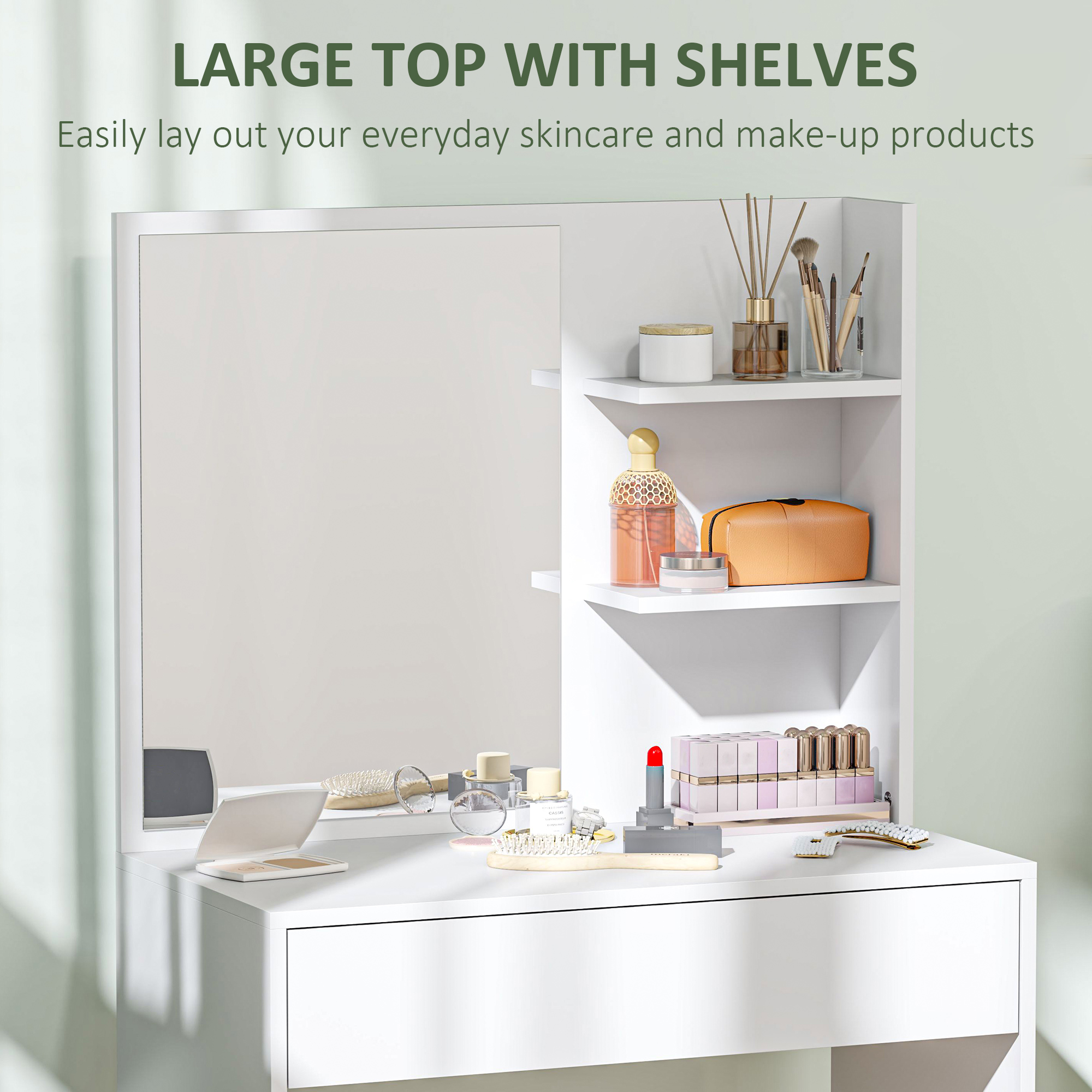 Dressing Table With Mirror And Storage - White
