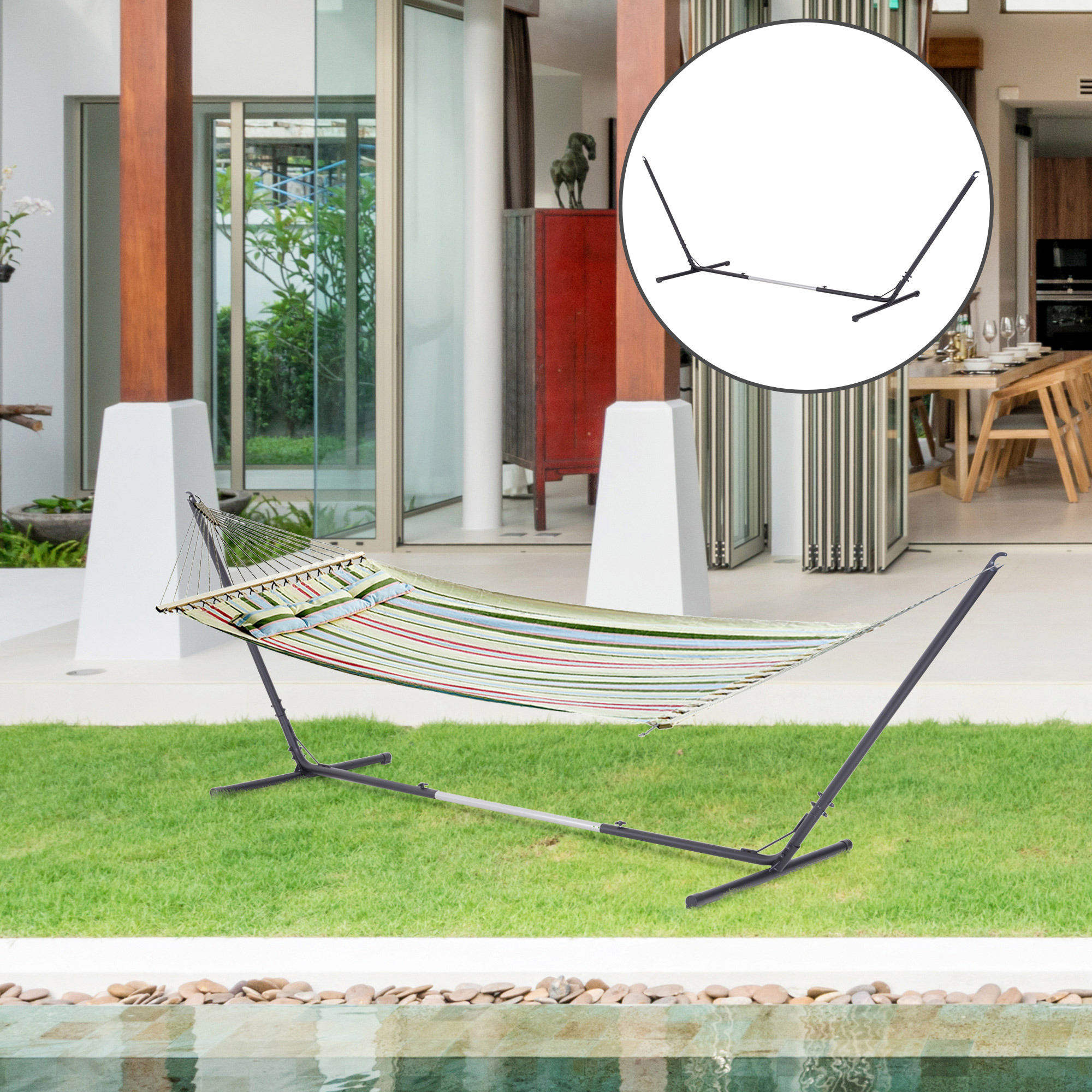  Universal Hammock Stand 10-13ft Adjustable Steel Stand Space-Saving and Portable Carrying for Indoor and Outdoor Use, Black