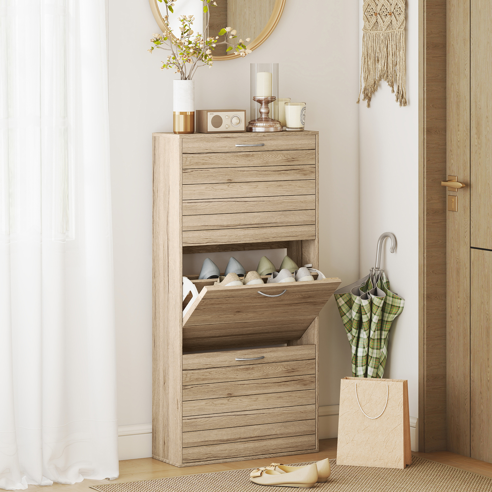 12-Shoe Flip Drawer Storage Cabinet - Brown Wood-Effect — image 5