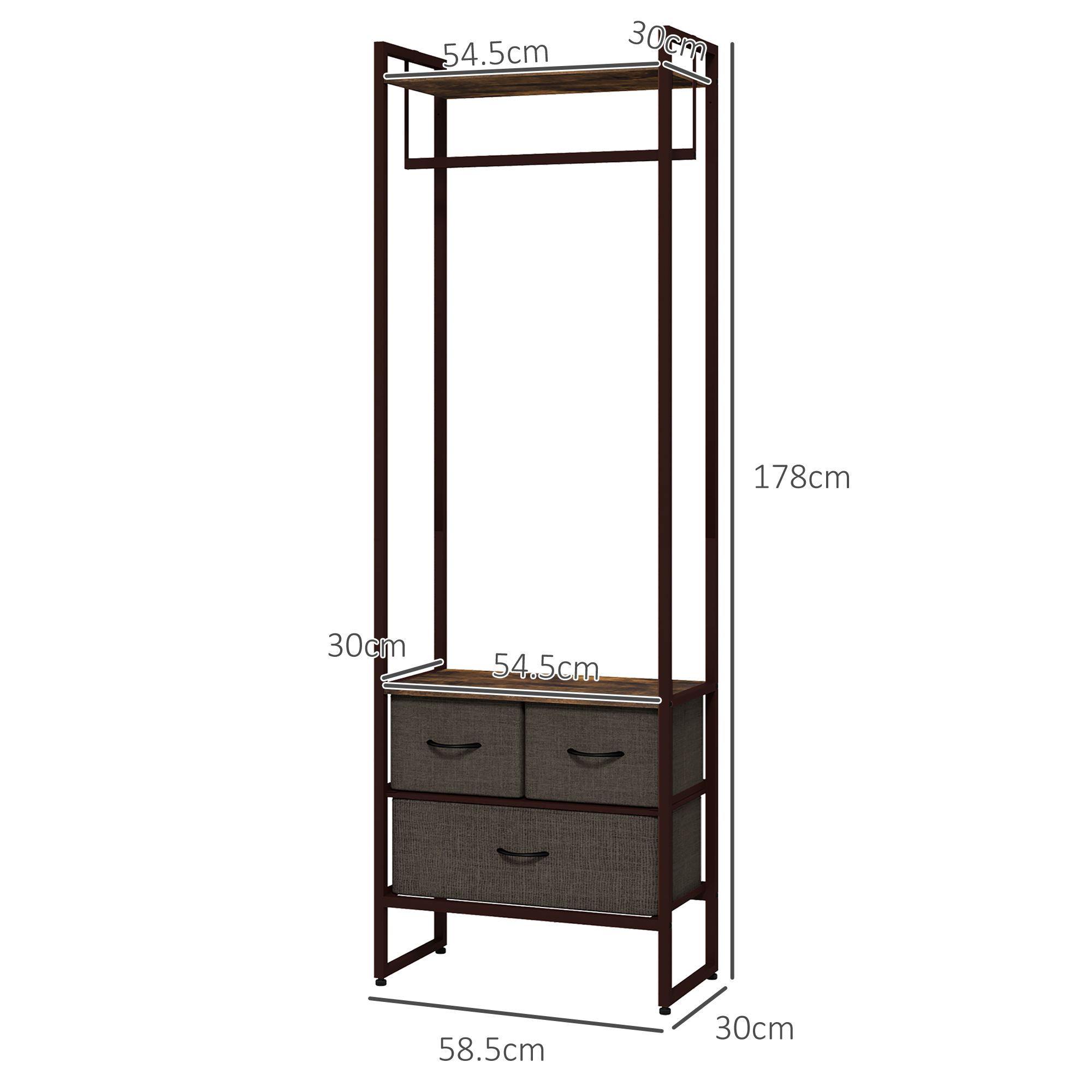 Freestanding Clothes Rail with Storage Drawers and Shelf