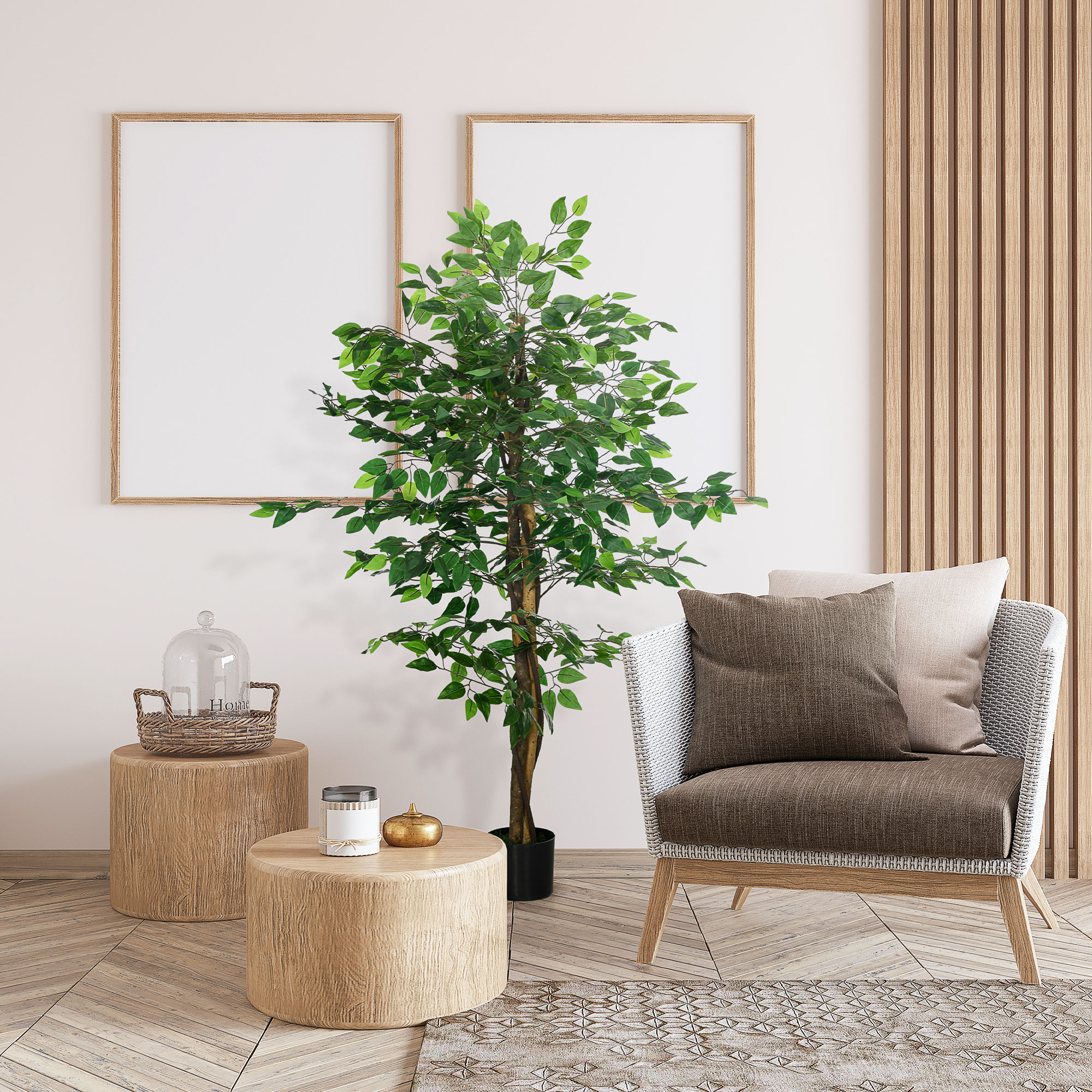 Artificial Ficus Tree, With Weighted Plant Pot - Green — image 2