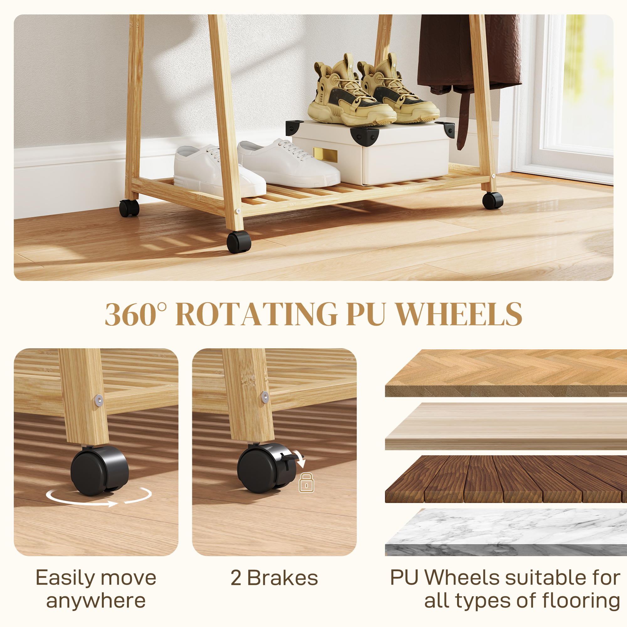 Bamboo Clothes Rack, With Shelves And Hooks - Natural Finish — image 3