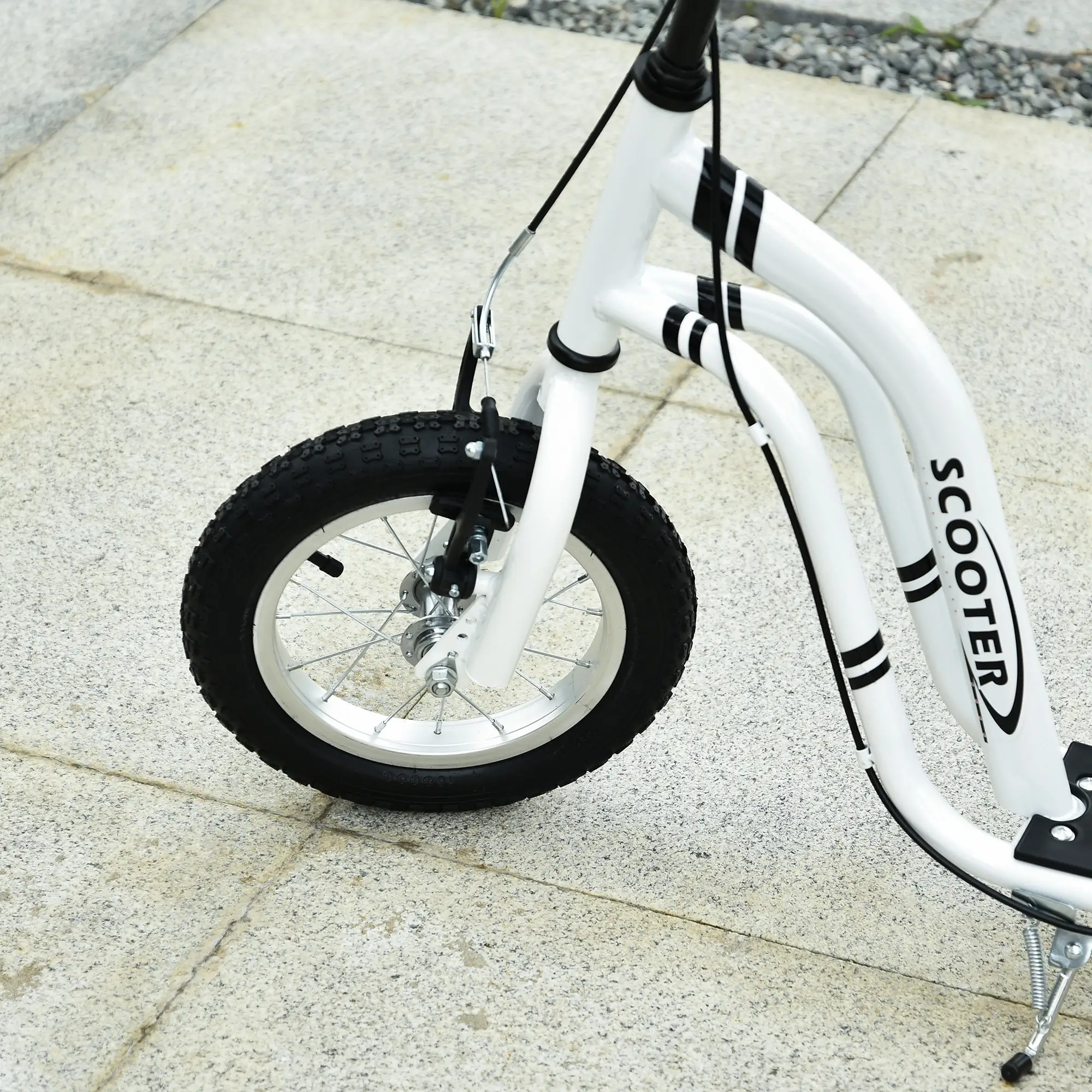 Youth Scooter Front and Rear Caliper Dual Brakes 12-Inch Inflatable Front Wheel Ride On Toy For Age 5+ - White