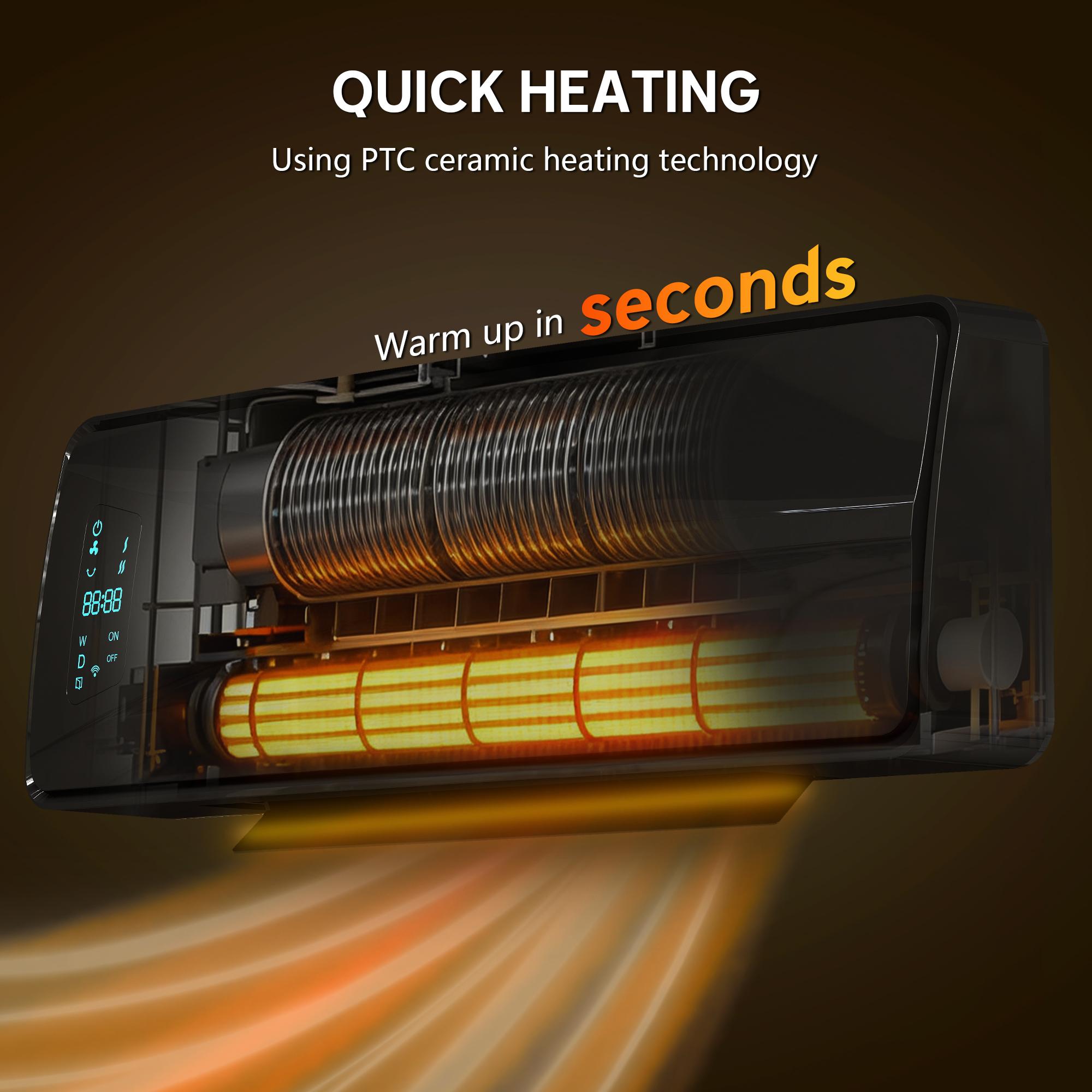 2000W Ceramic Electric Heater With Fan, Adjustable Thermostat, Wall Mounted — image 2