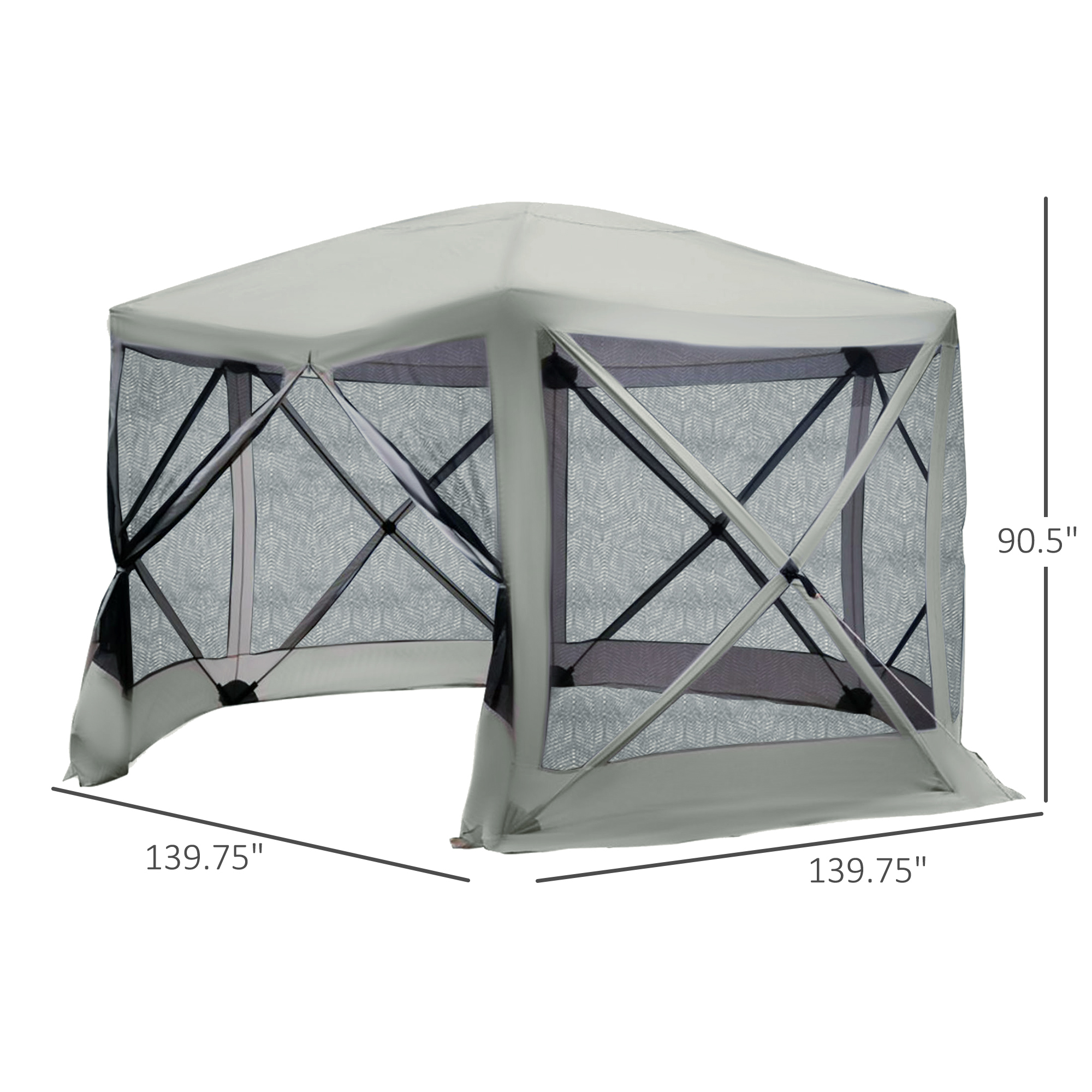 6-Sided Hexagon Pop Up Party Tent Gazebo with Mesh Netting Walls & Shaded Interior, 12' x 12', Beige - Image 5