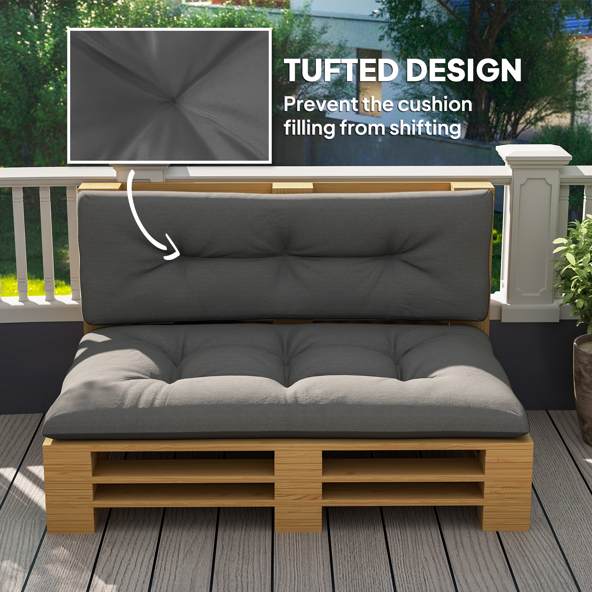 2 Seater Pallet Cushions Outdoor 3.9" Thick Replacement Cushions - Tufted Design for Garden, Patio, Dark Gray - Image 6
