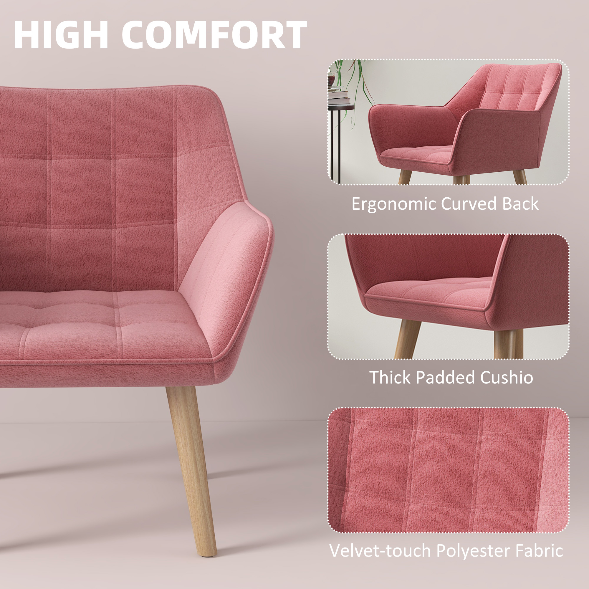 Accent Chair, Arm With Wide Arms, Slanted Back, Thick Padding And Rubber Wooden — image 3