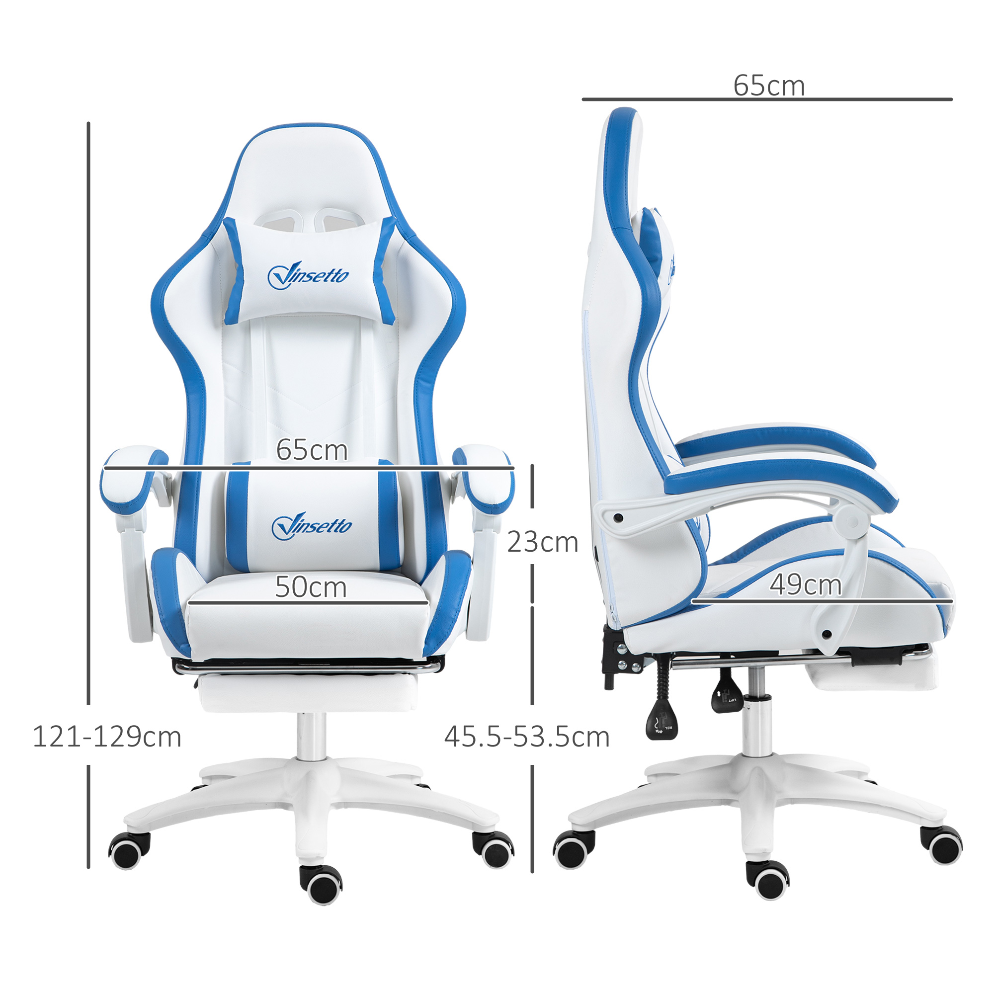 Vinsetto Computer Gaming Chair, PU Leather Office Desk With Footrest, Swivel — image 2