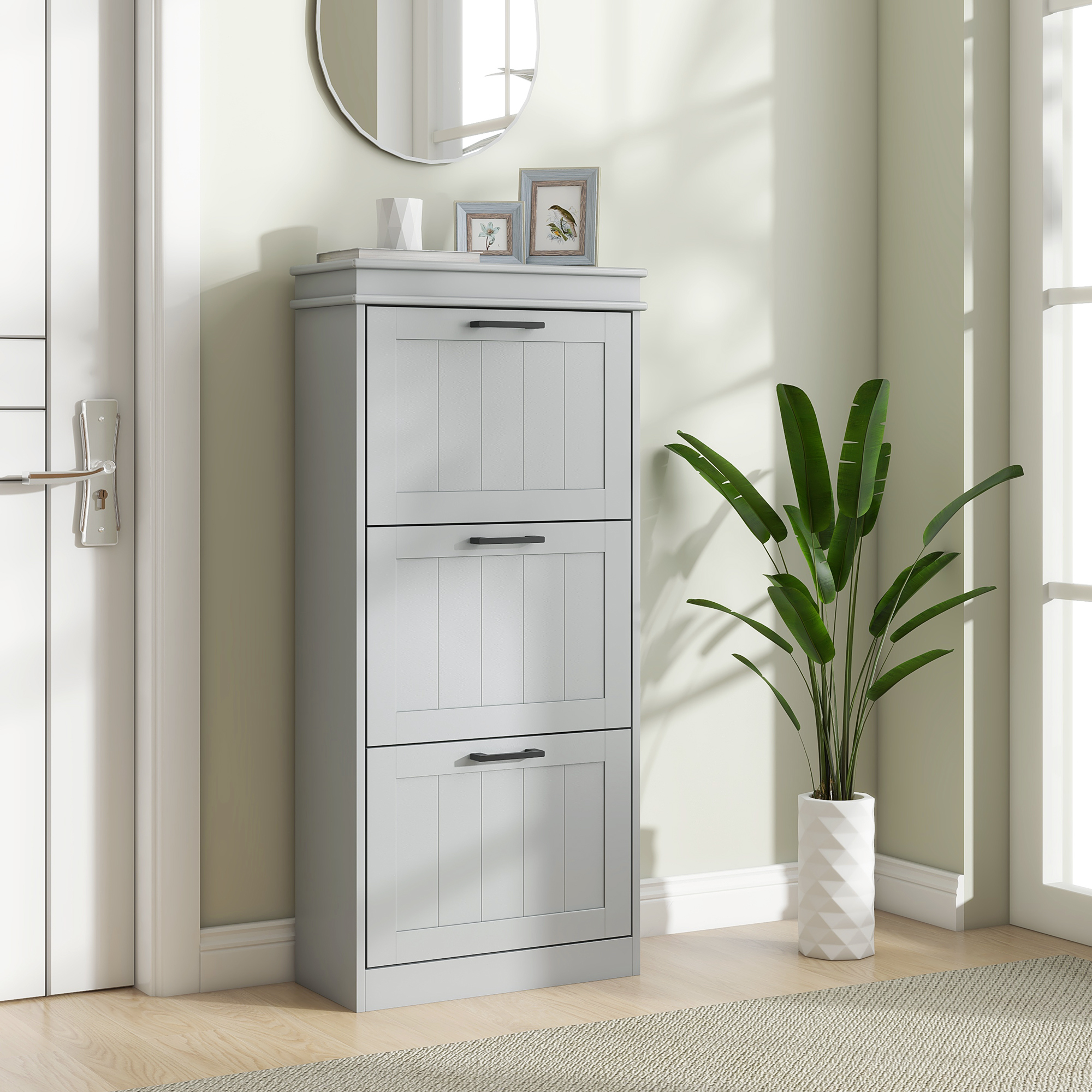 Three-Drawer Minimalistic Shoe Cabinet - Grey — image 4