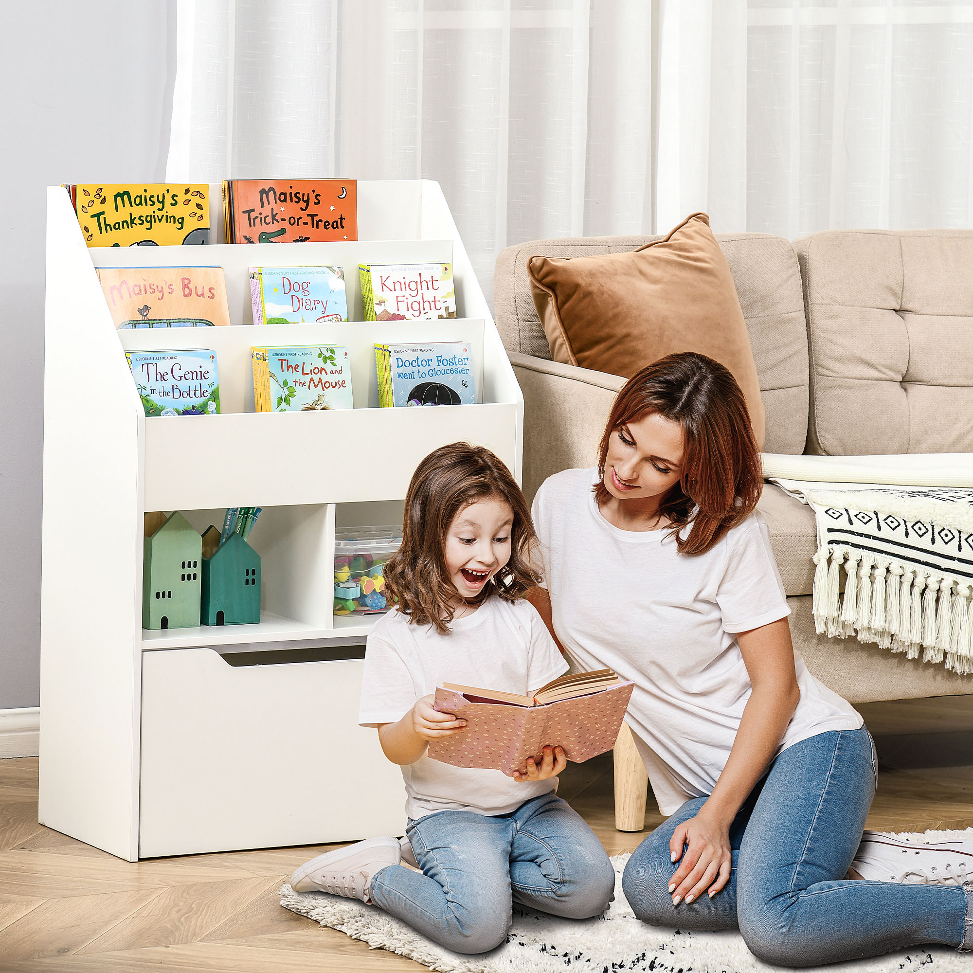 Kids Bookcase Multi-Shelf Book Rack with Mobile Drawer for B view 4
