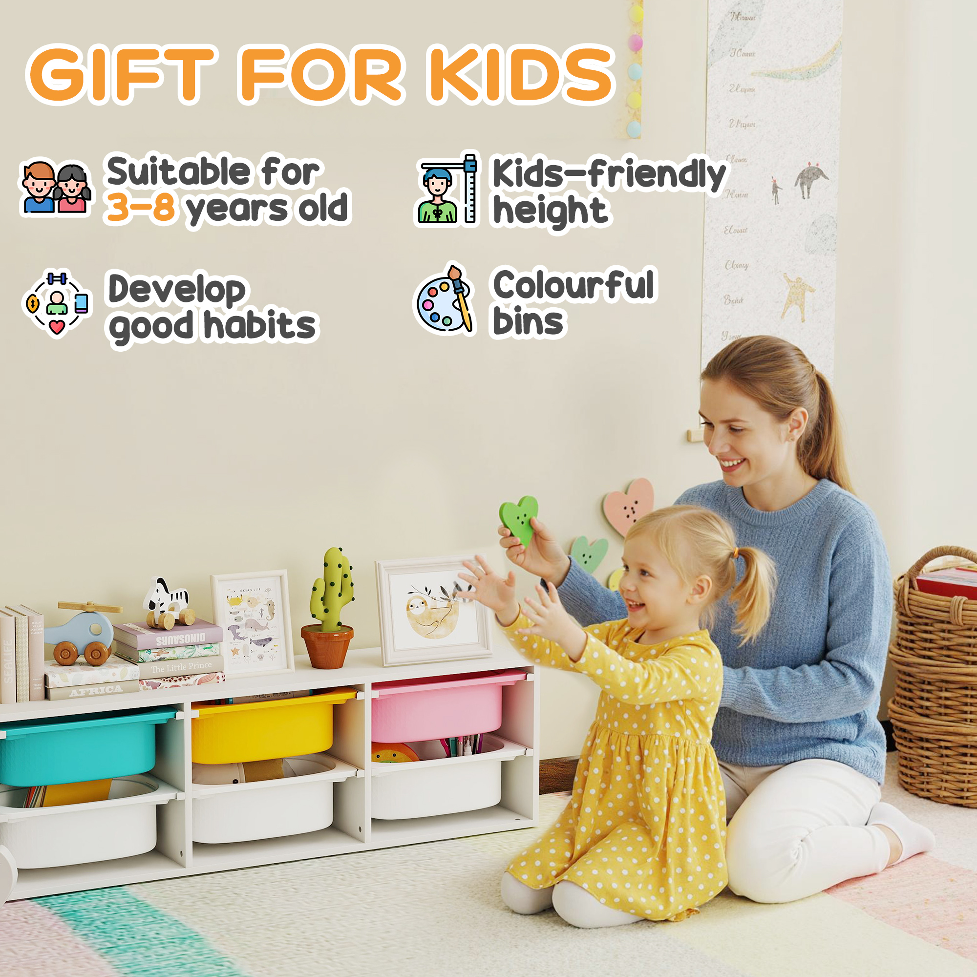 Low Height 2 Tiers Storage Organiser, Kids Toy Unit With 6 Removable Bins — image 3