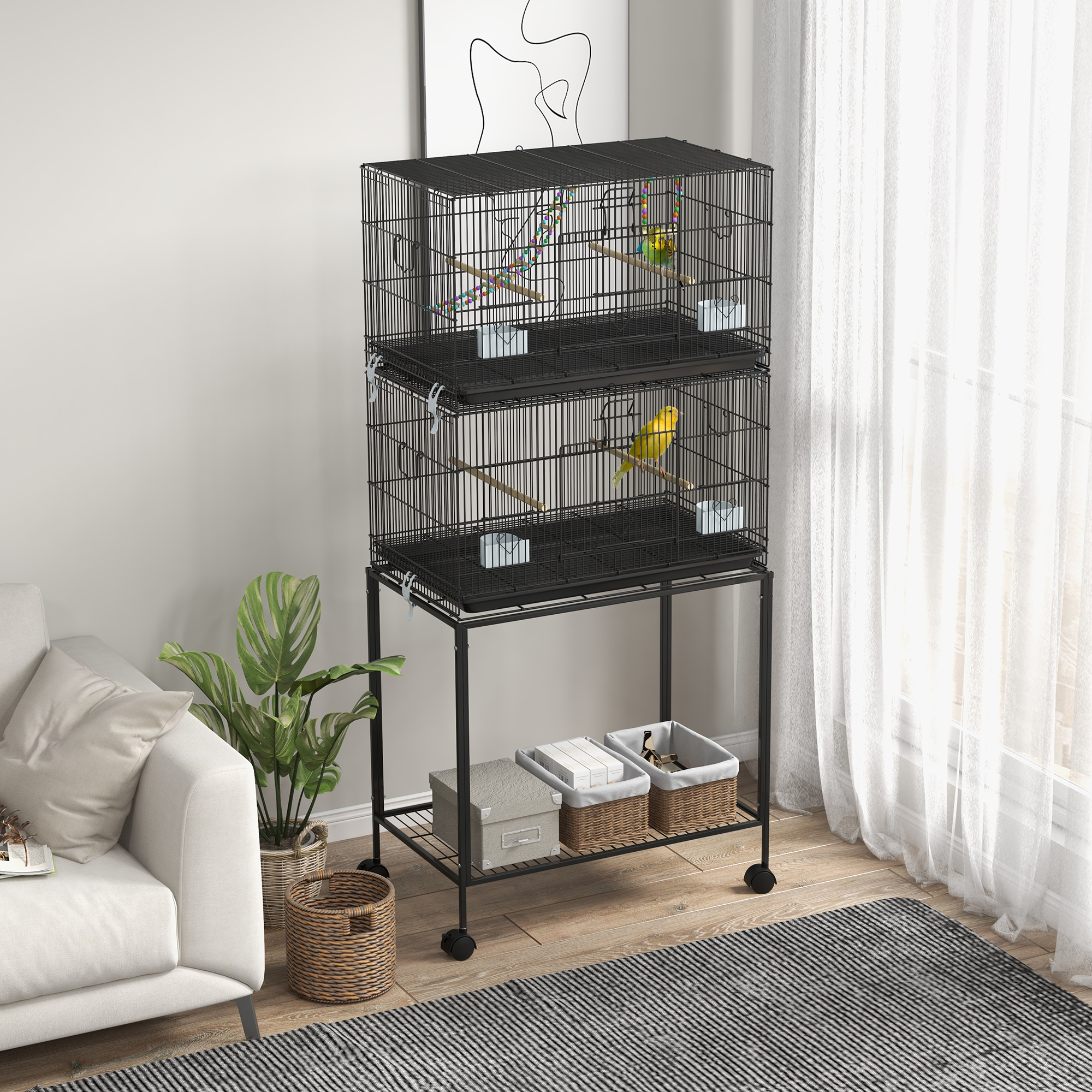  Double Stackable Bird Cage on Wheels w/ Stand, for Canaries