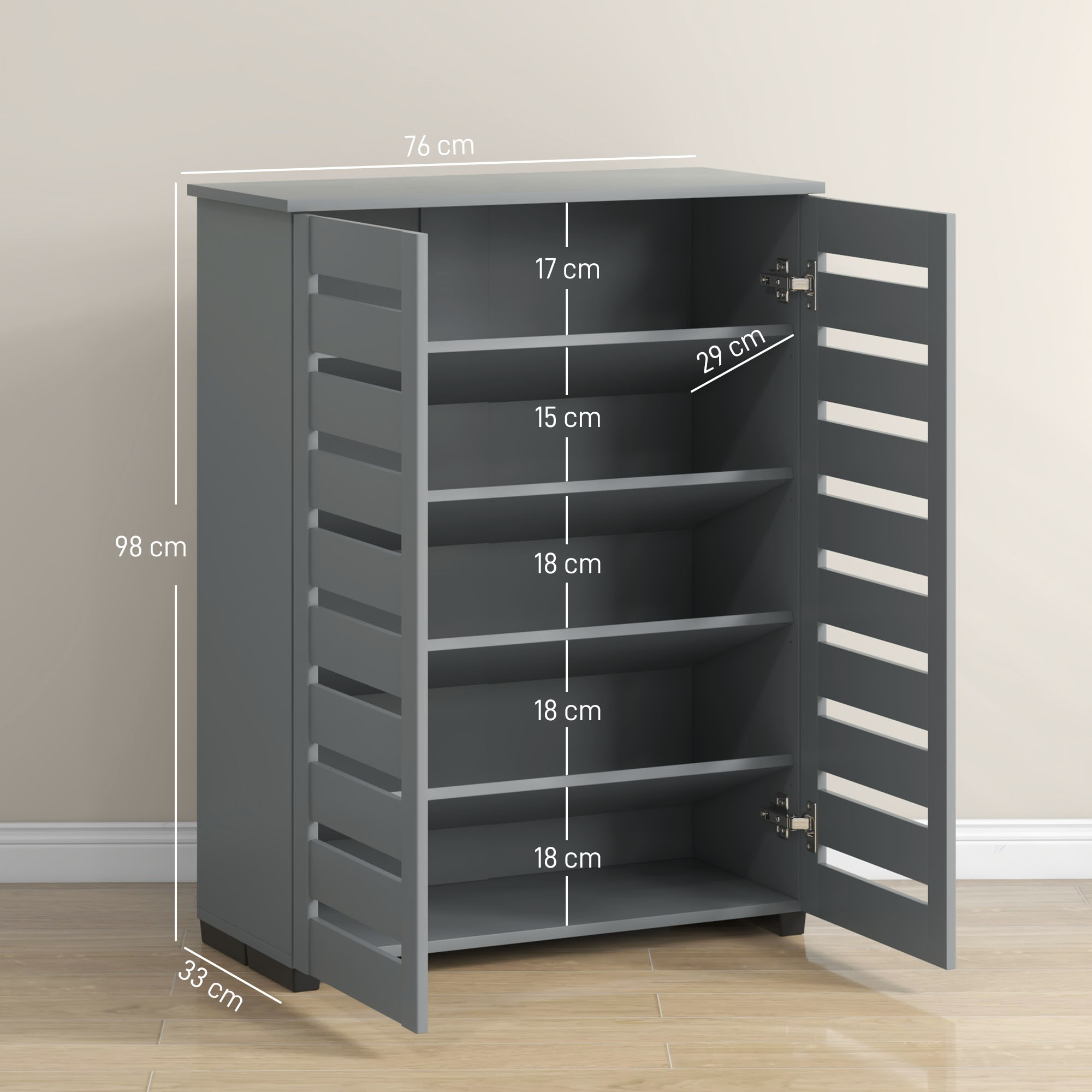 Narrow Shoe Cabinet For Entryway, 5-Tier Slim Storage With 2 Slatted Doors — image 4