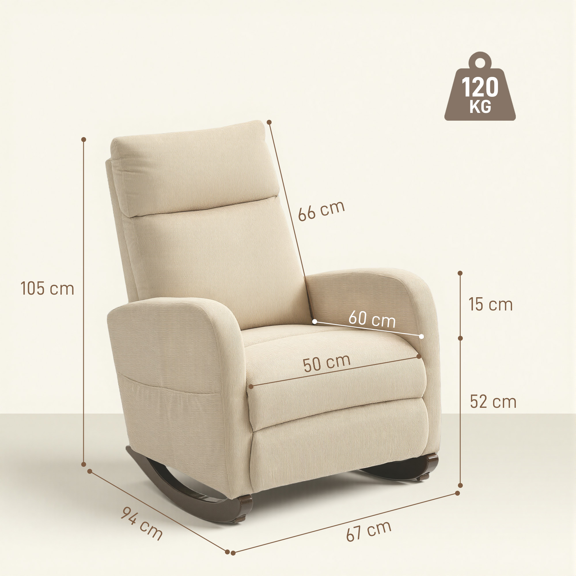Corduroy Rocking Armchair - Beige