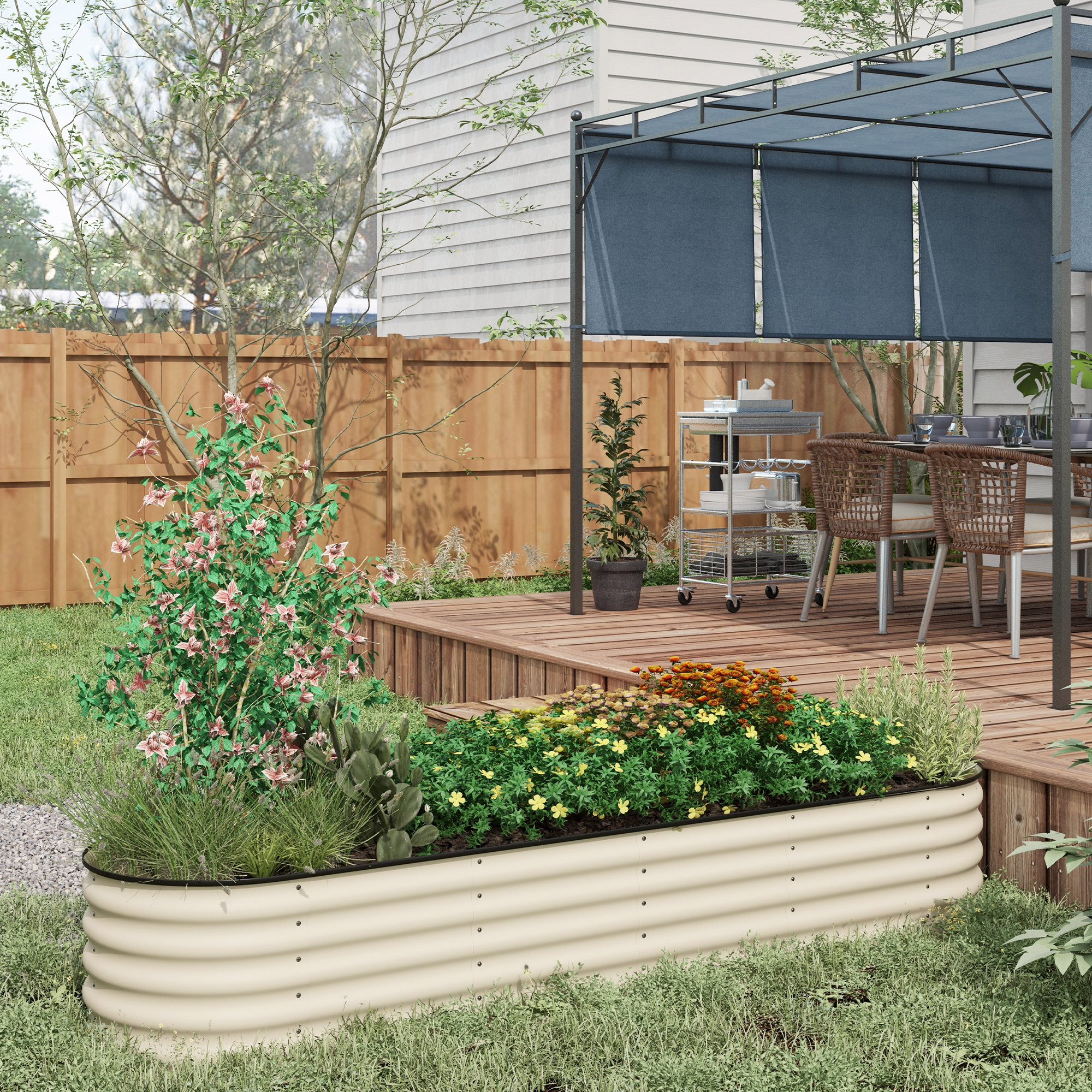 7.9 x 2 x 1.4 Galvanized Raised Garden Bed Kit, Metal Planter Box with Safety Edging, Cream