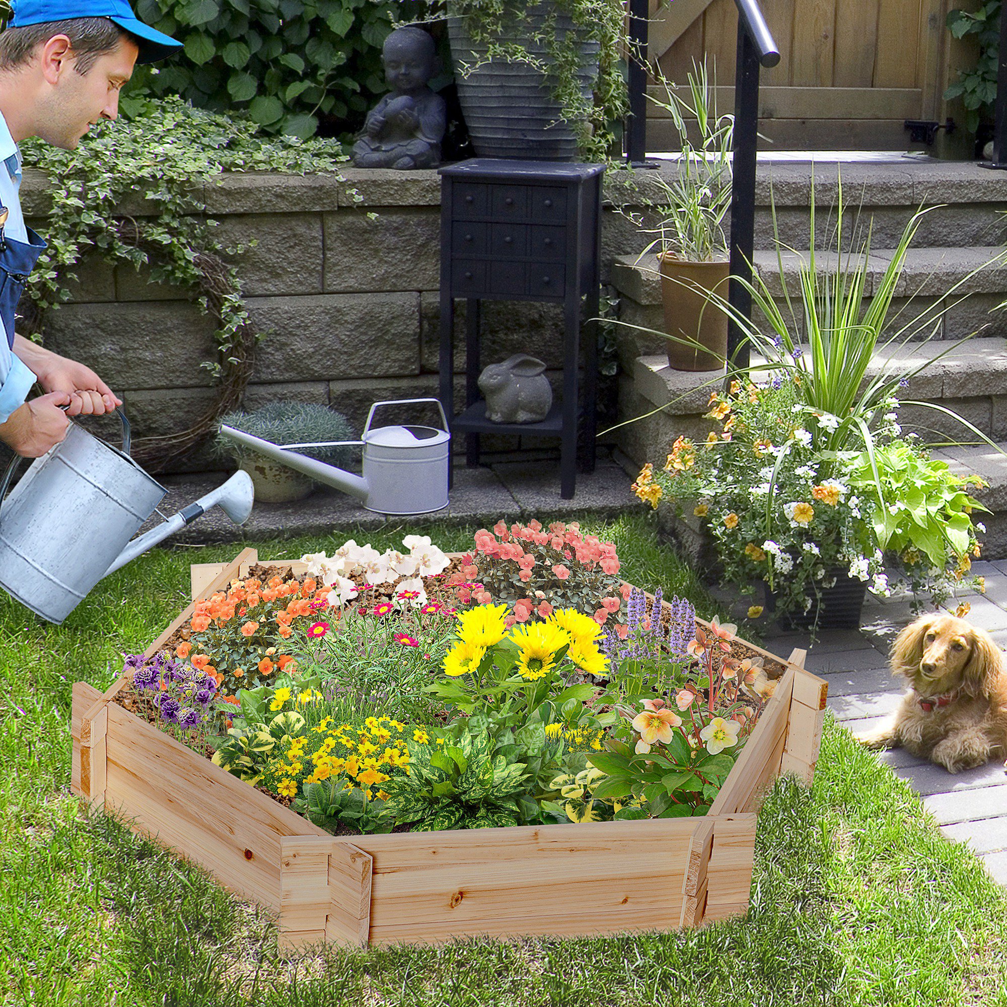 39 x 36 Screwless Raised Garden Bed, Hexagon Planter Box DIY Herb Garden