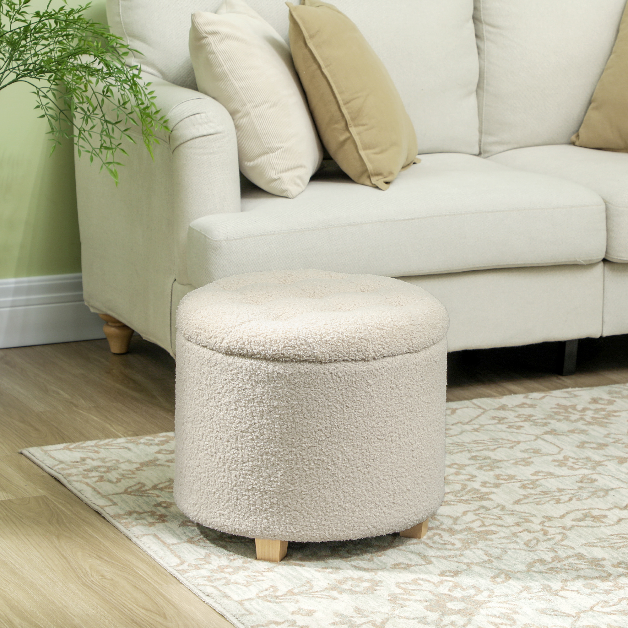 40.5L Teddy Fleece Storage Ottoman - Cream White — image 4