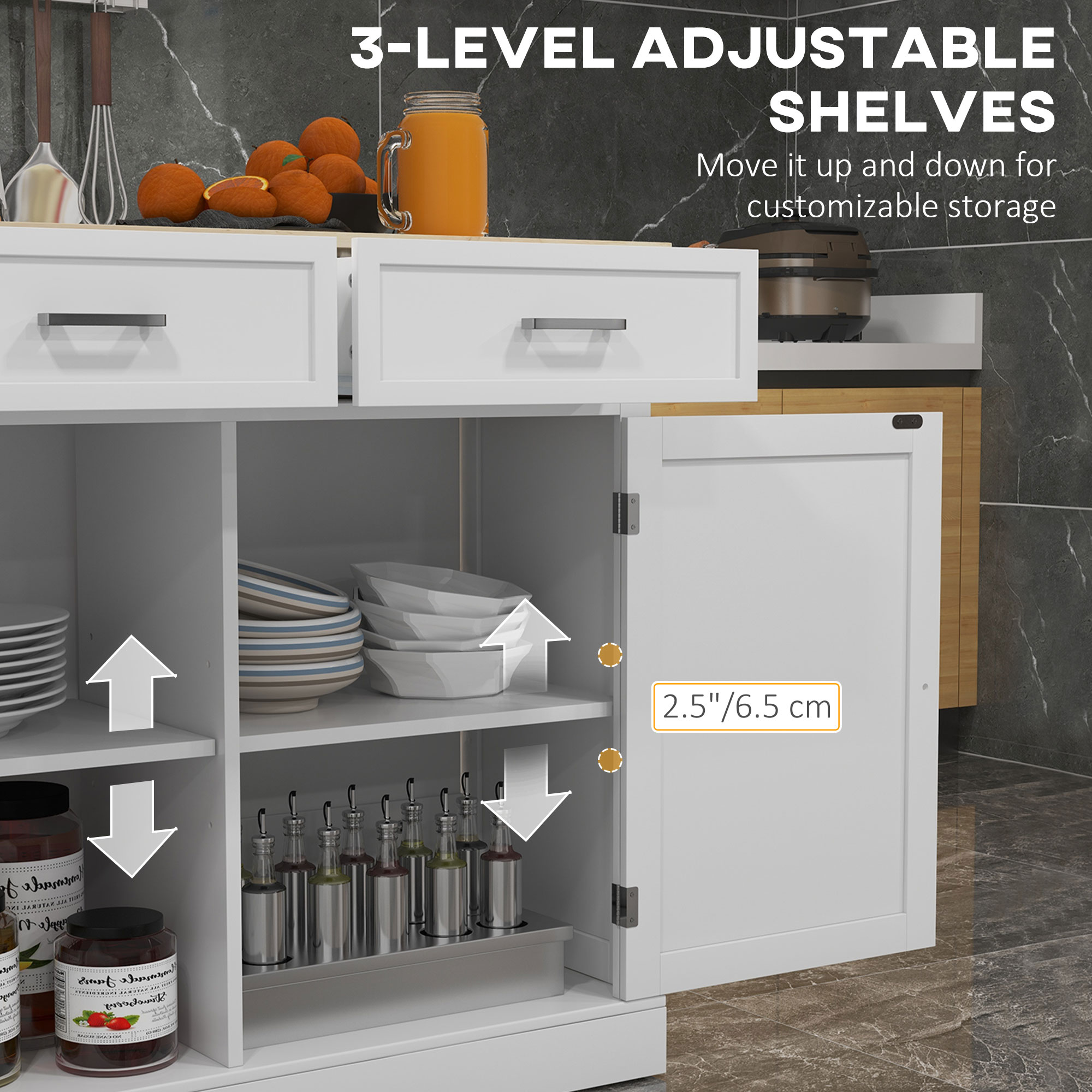 Rolling Kitchen Island with Drop Leaf Wood Breakfast Bar view 5