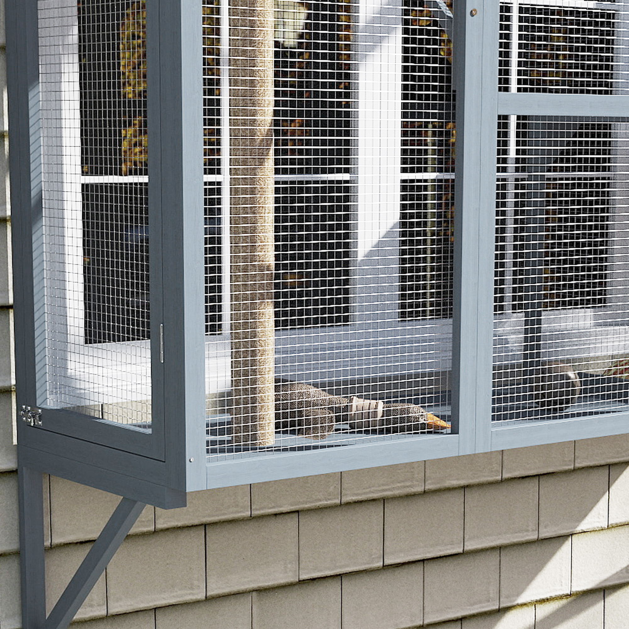  Catio Outdoor, Window Catio for 2-3 Large Indoor Cats w/ 2 Jumping Platforms, Scratching Post, for Playing, Napping