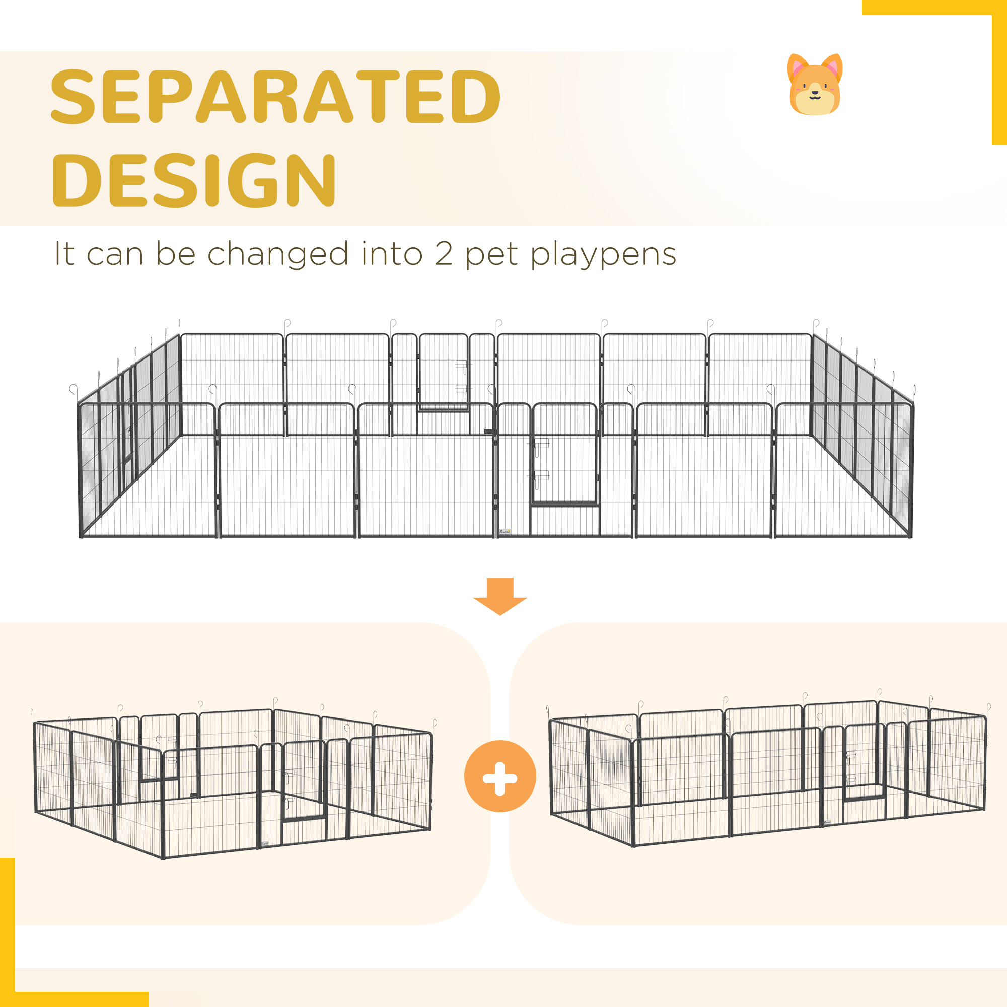  24 Panel Dog Playpen for Small and Medium Dogs with Lockable Door, 15.7' x 15.7' x 2.6'
