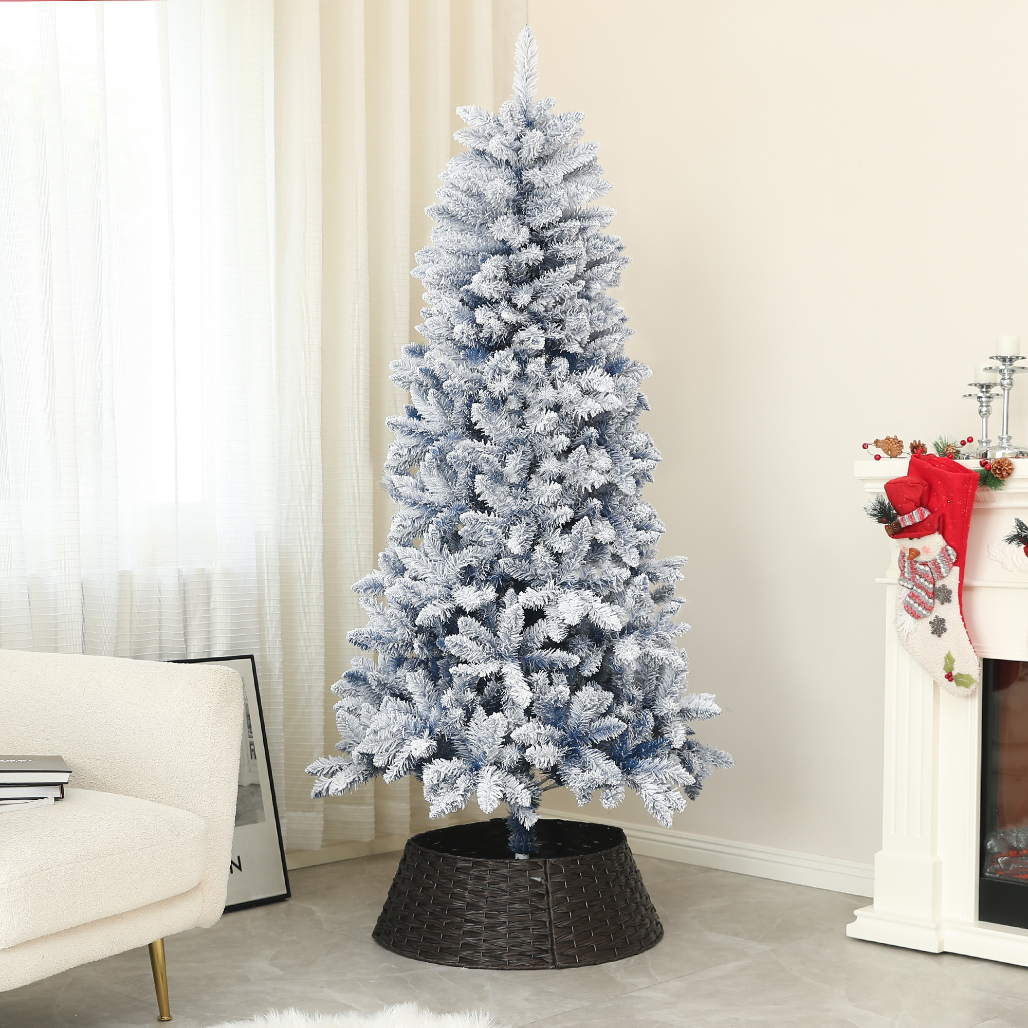 6ft Flocked Artificial Christmas Tree With 700 Snow Frosted Tips, Metal Stand — image 4