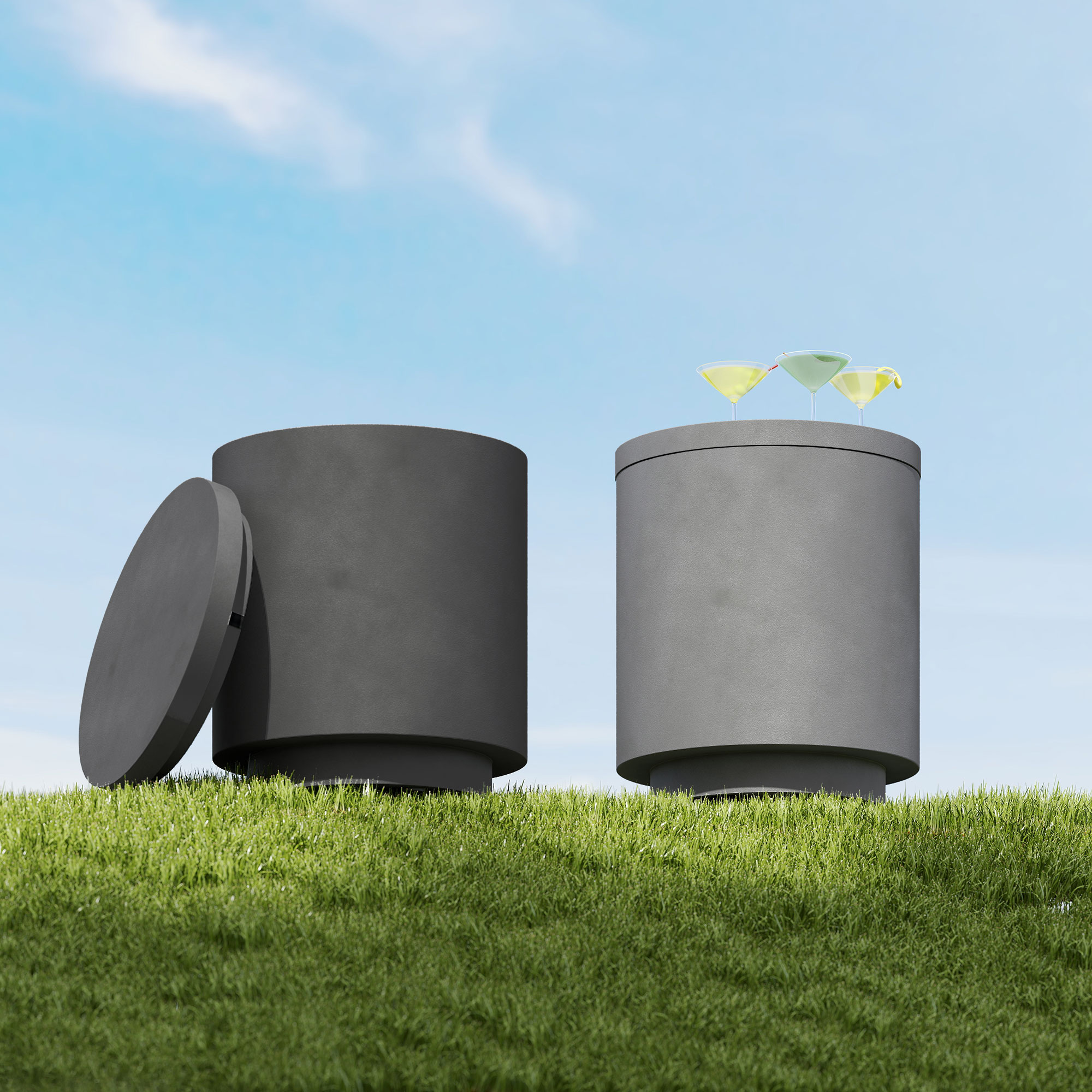 2.6 Gal Outdoor Side Table, 3-In-1 Concrete Cooler Bar Table with Storage, Removable Ice Bucket and Lid, Charcoal Gray